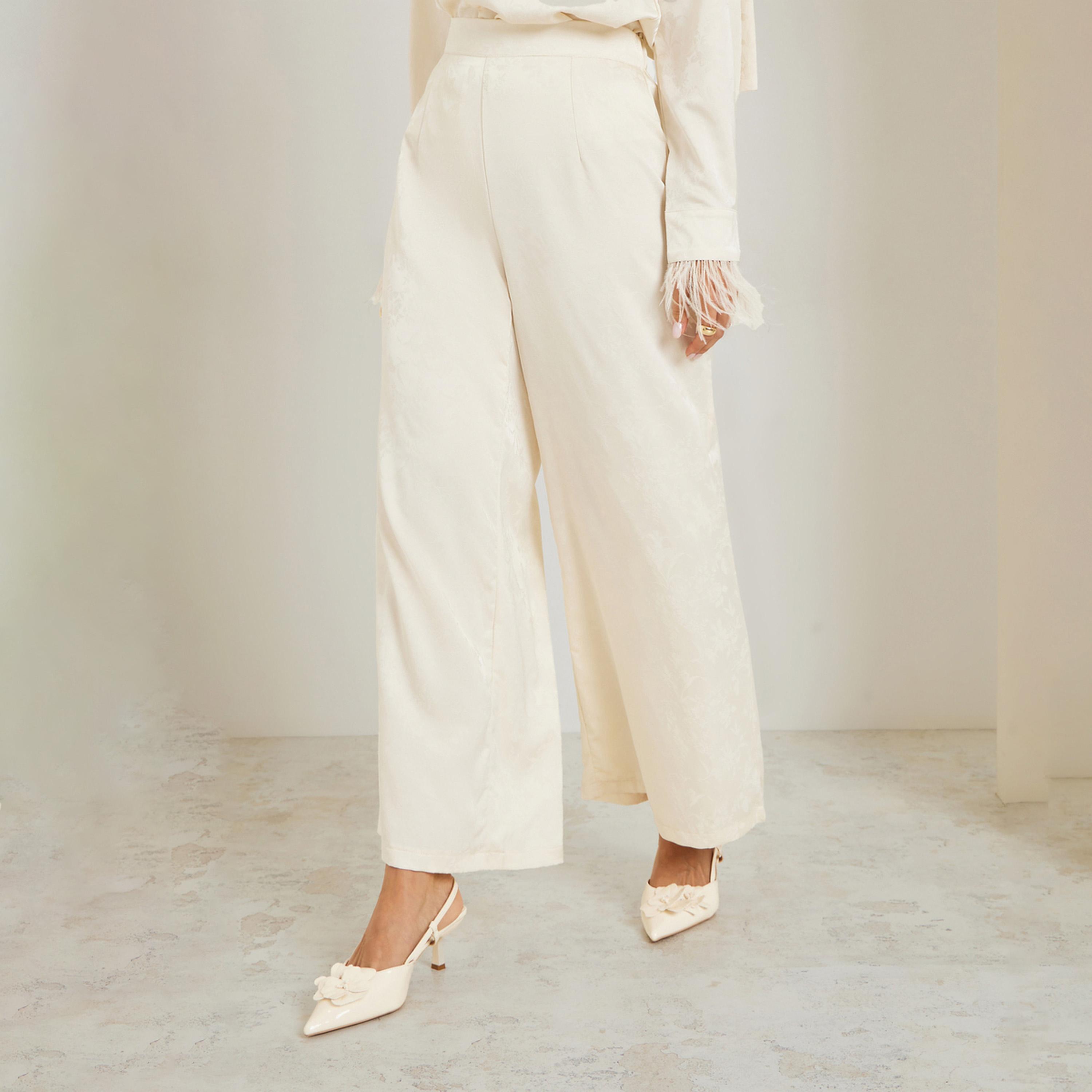 بنطلون ساق واسعة من جاكارد الزهور باللون السكري-women-clothing-bottoms-trousers-image-1