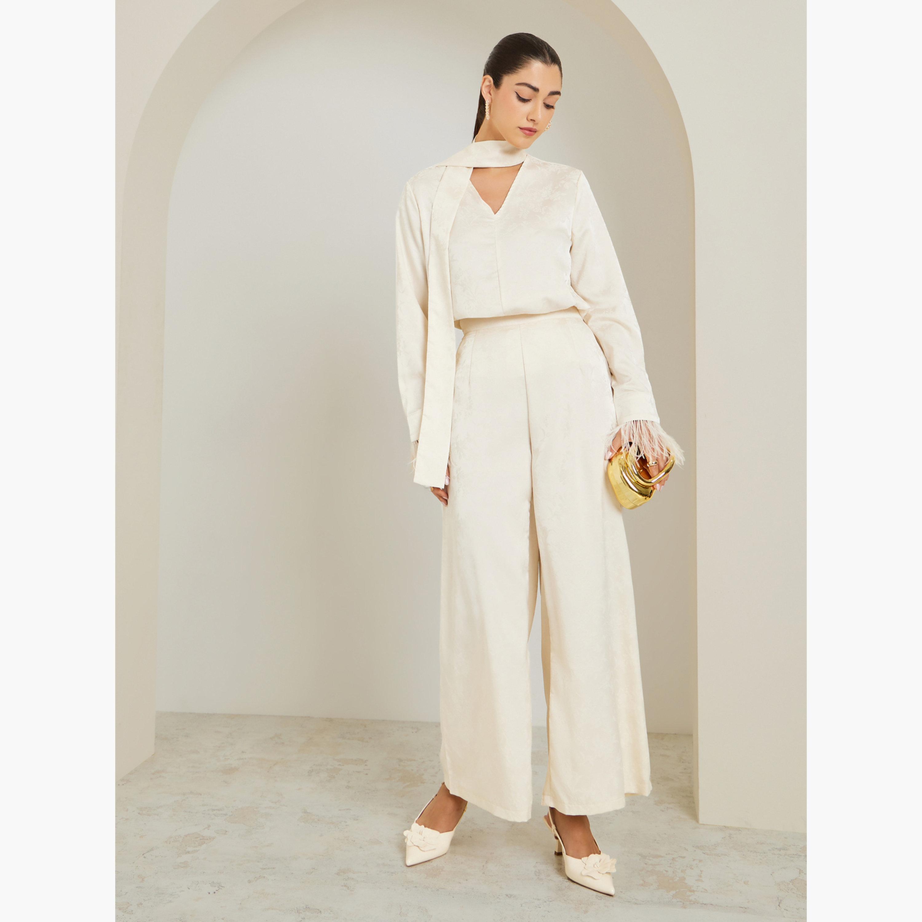 بنطلون ساق واسعة من جاكارد الزهور باللون السكري-women-clothing-bottoms-trousers-image-2