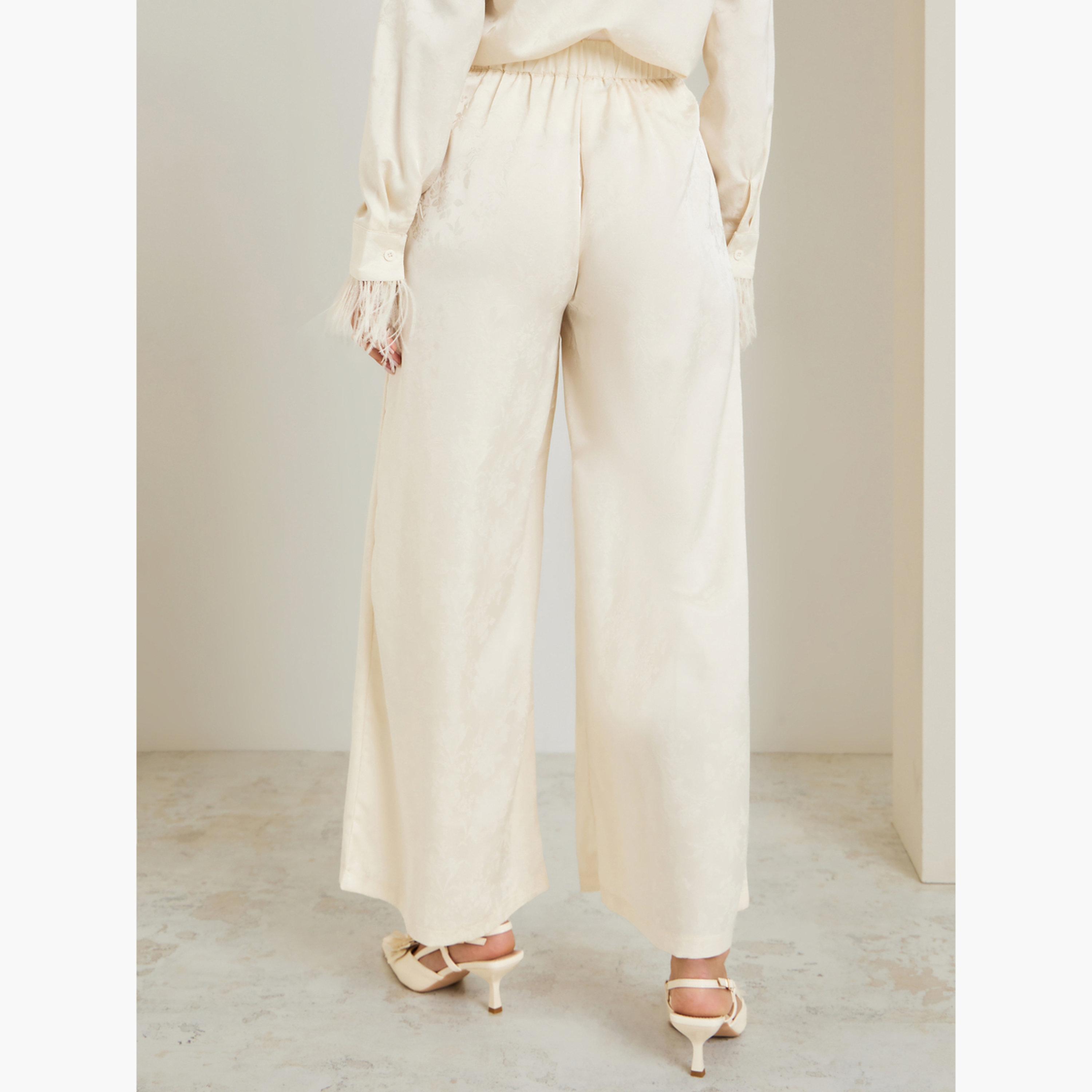 Styli Off White Floral Jacquard Wide Leg Pants-women-clothing-bottoms-trousers-image-3