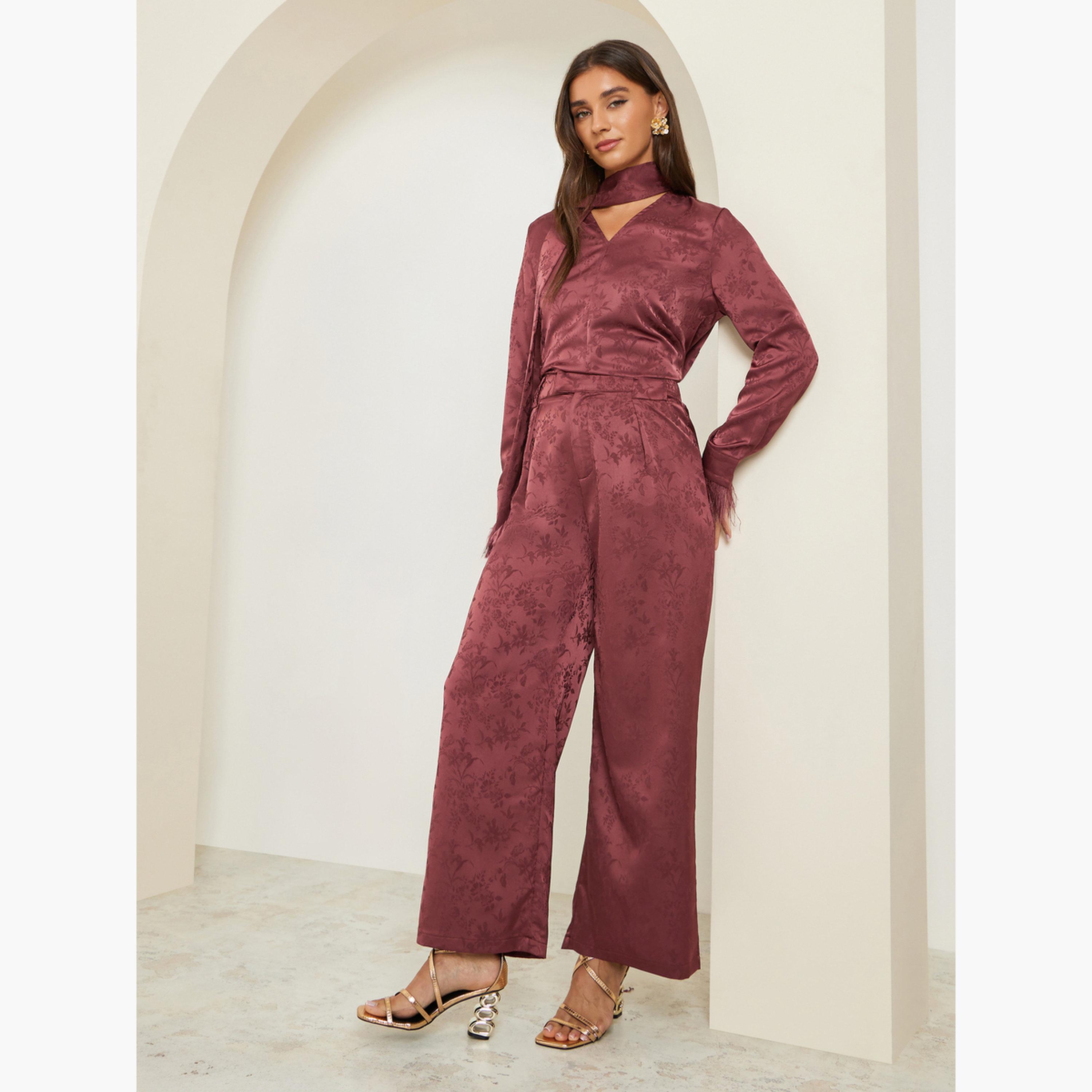 Styli Women Burgundy Wide Leg Trousers-women-clothing-bottoms-trousers-image-2