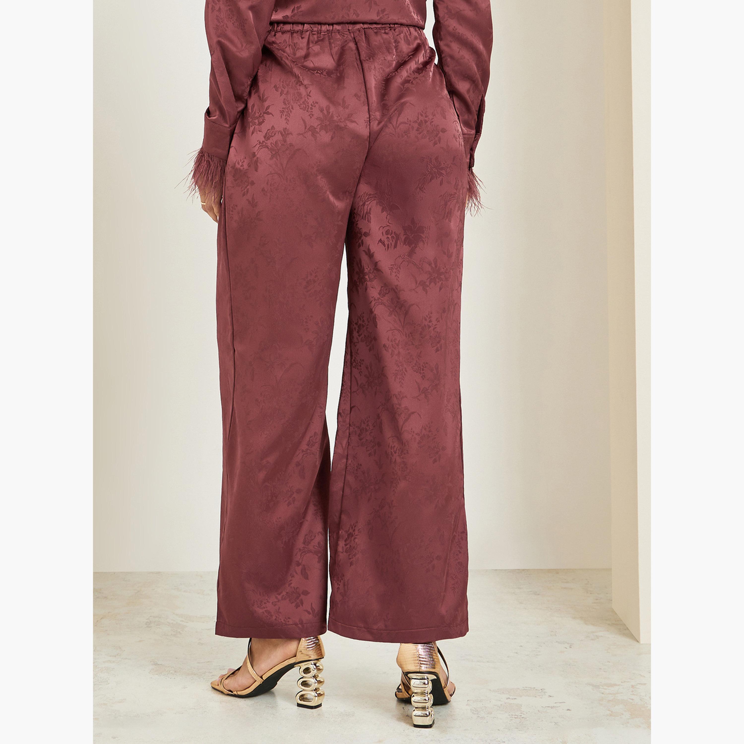 Styli Women Burgundy Wide Leg Trousers-women-clothing-bottoms-trousers-image-3