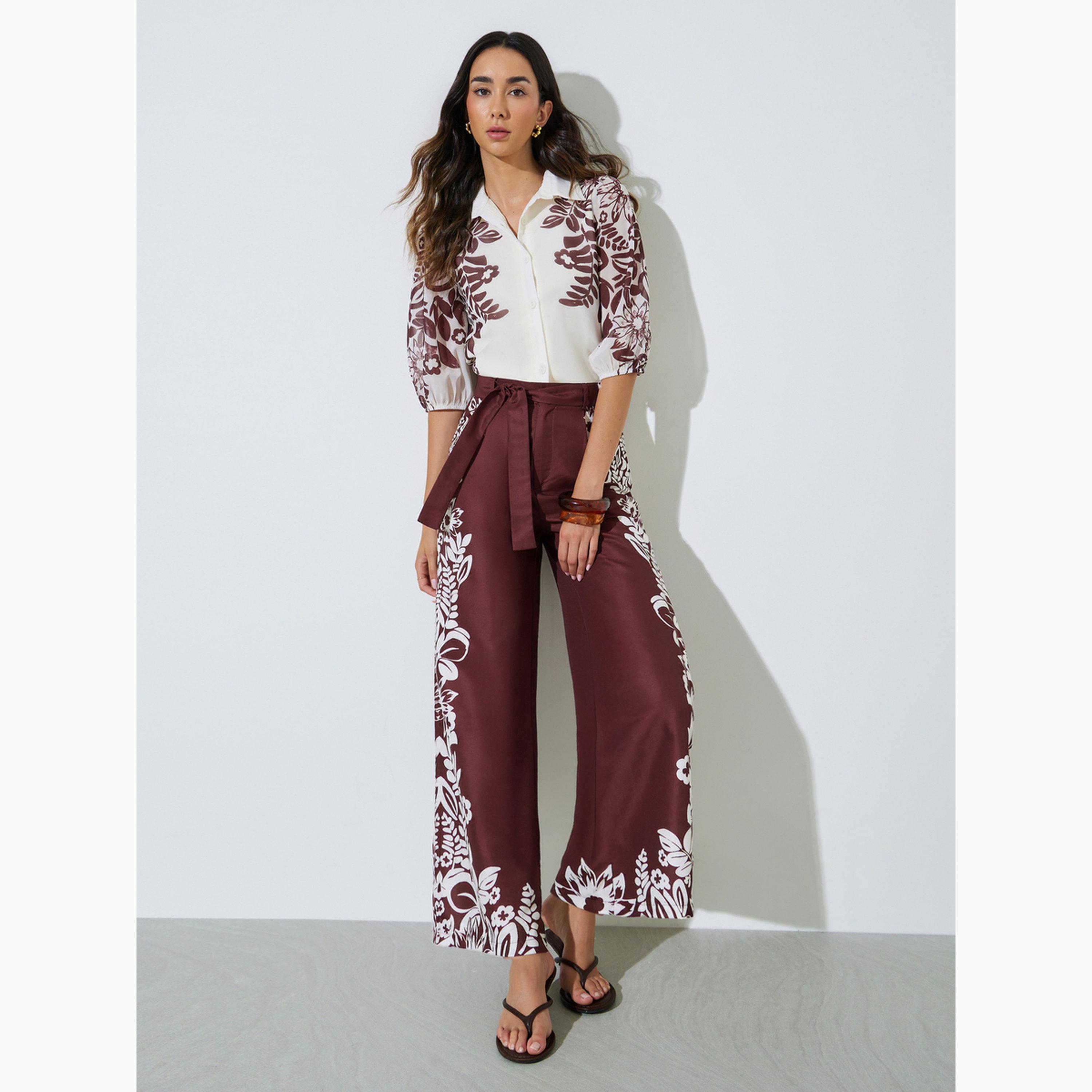 Styli Burgundy Border Floral Print Wide Leg Pants-women-clothing-bottoms-joggers-image-2