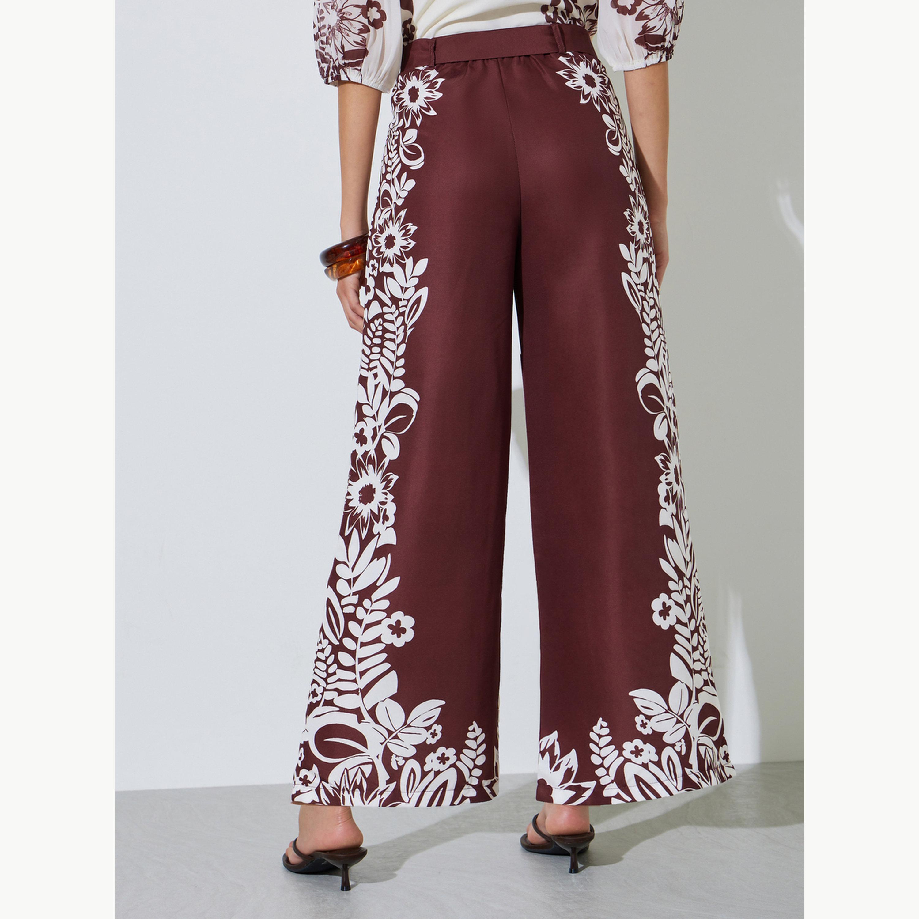 Styli Burgundy Border Floral Print Wide Leg Pants-women-clothing-bottoms-joggers-image-4