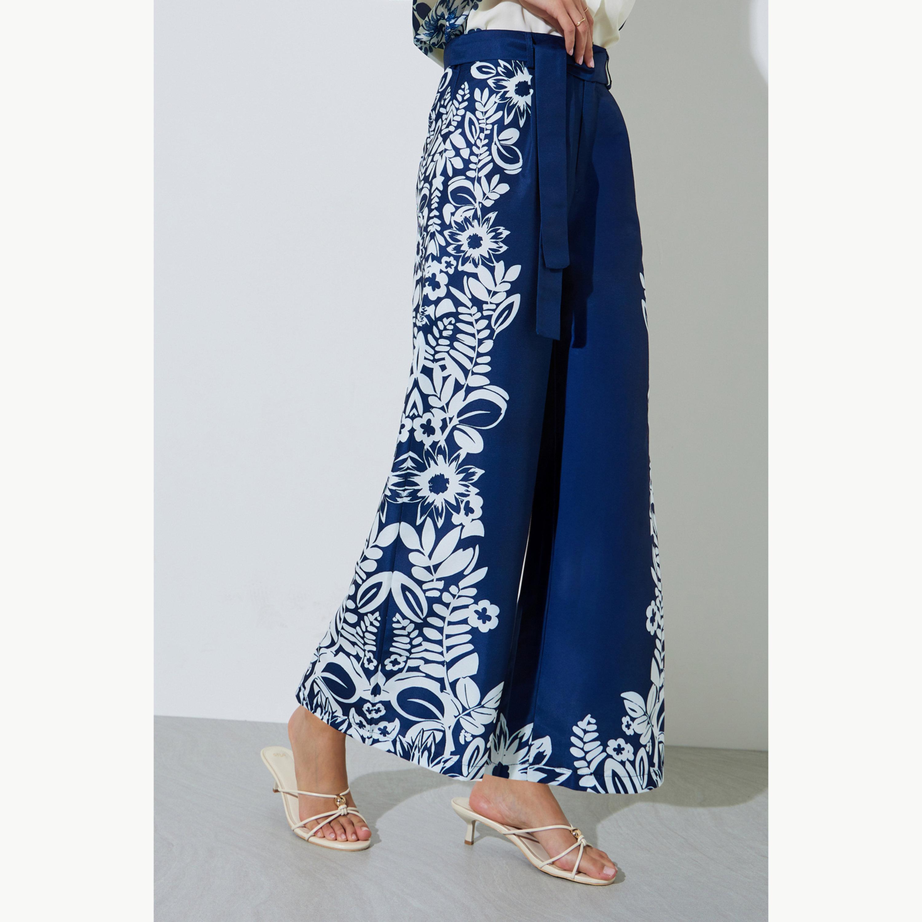 Styli Navy Blue Border Floral Print Wide Leg Pants-women-clothing-bottoms-joggers-image-3