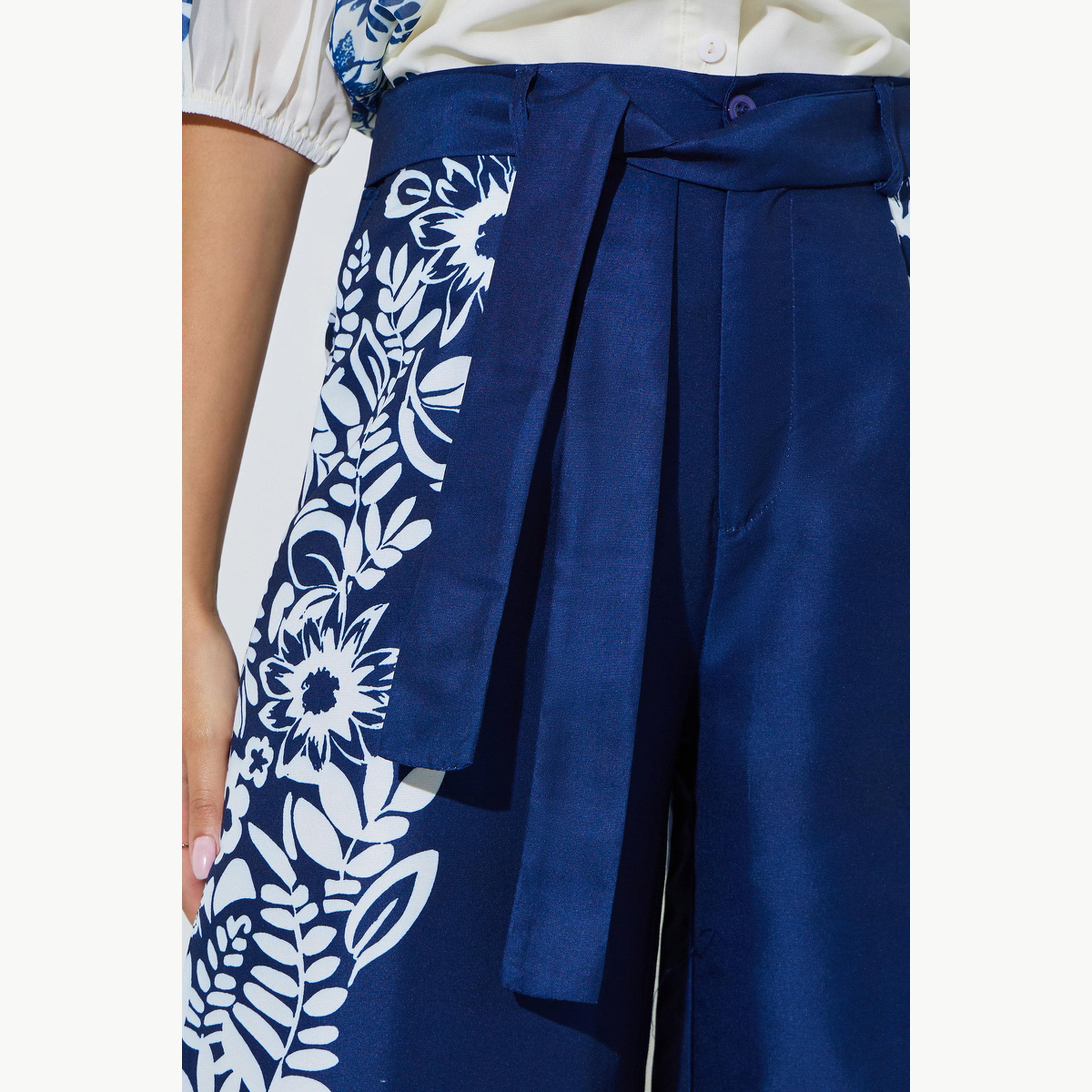 Styli Navy Blue Border Floral Print Wide Leg Pants-women-clothing-bottoms-joggers-image-4
