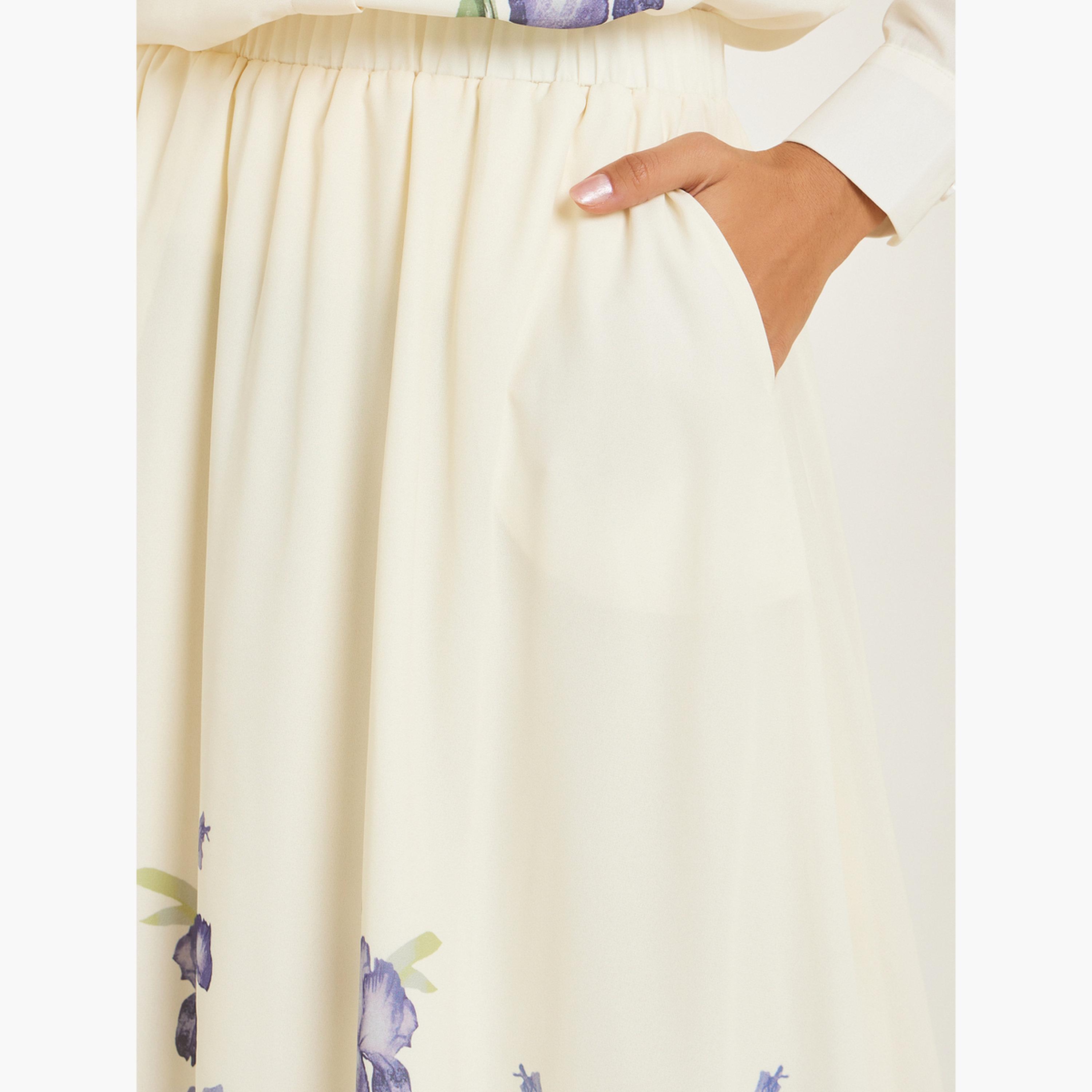 تنورة طويلة بحافة واسعة وطبعة زهور-women-clothing-bottoms-skirts-image-3
