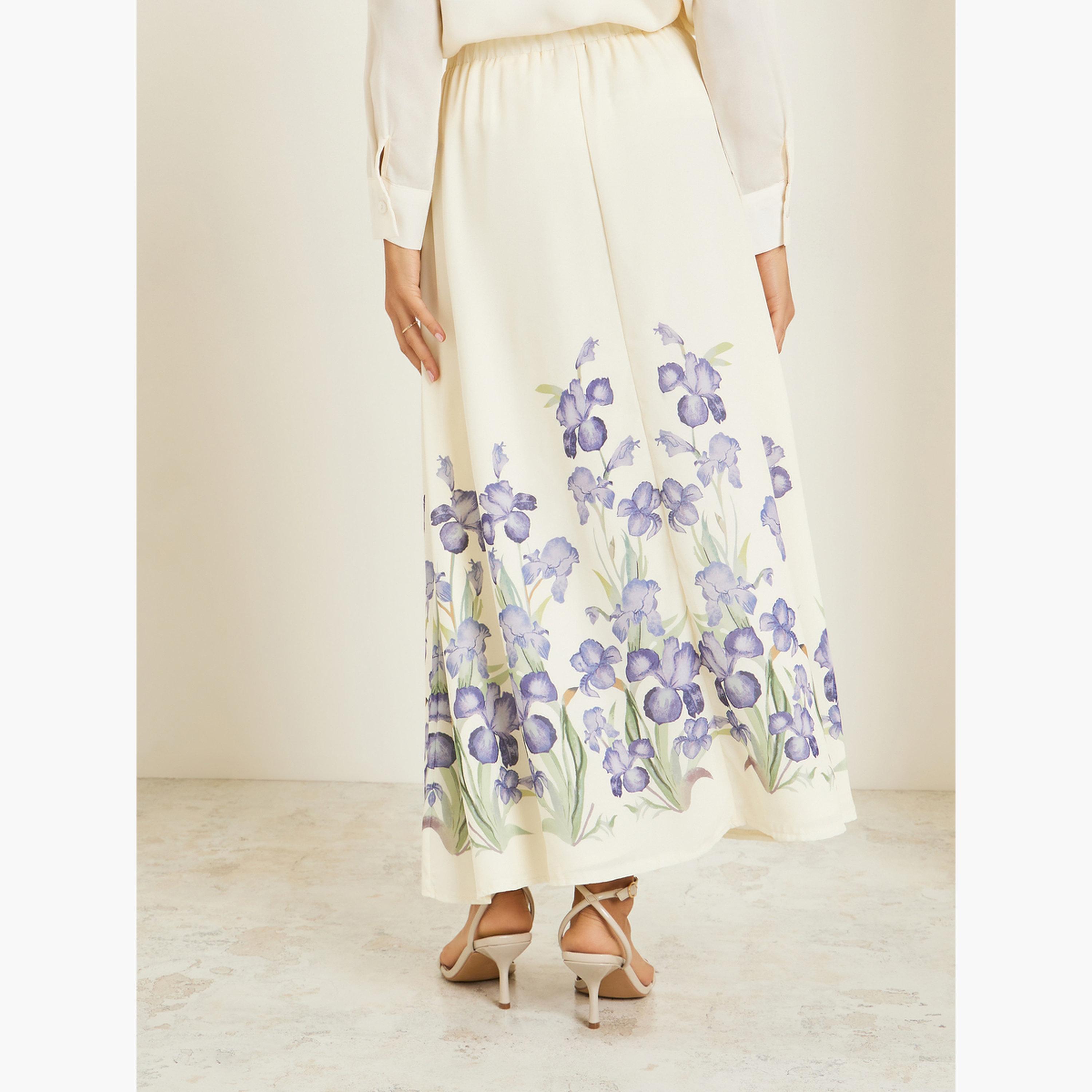 تنورة طويلة بحافة واسعة وطبعة زهور-women-clothing-bottoms-skirts-image-4