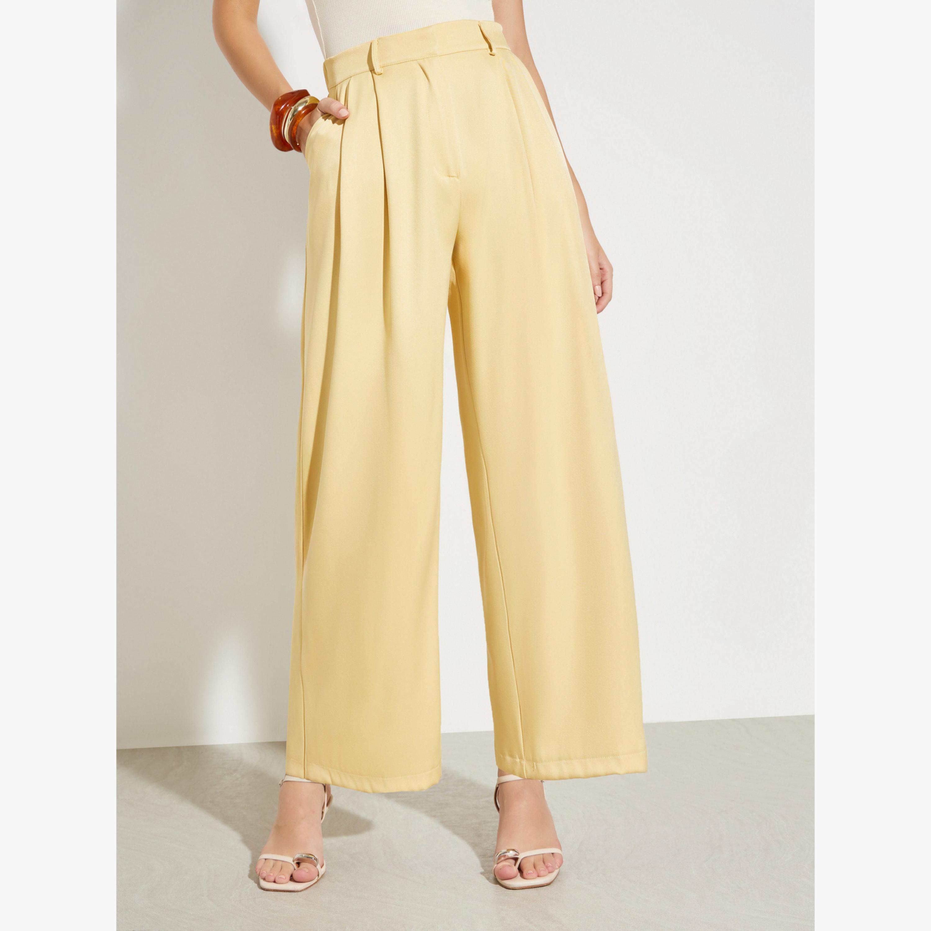 بنطال بأرجل واسعة بكسرات-women-clothing-bottoms-joggers-image-1