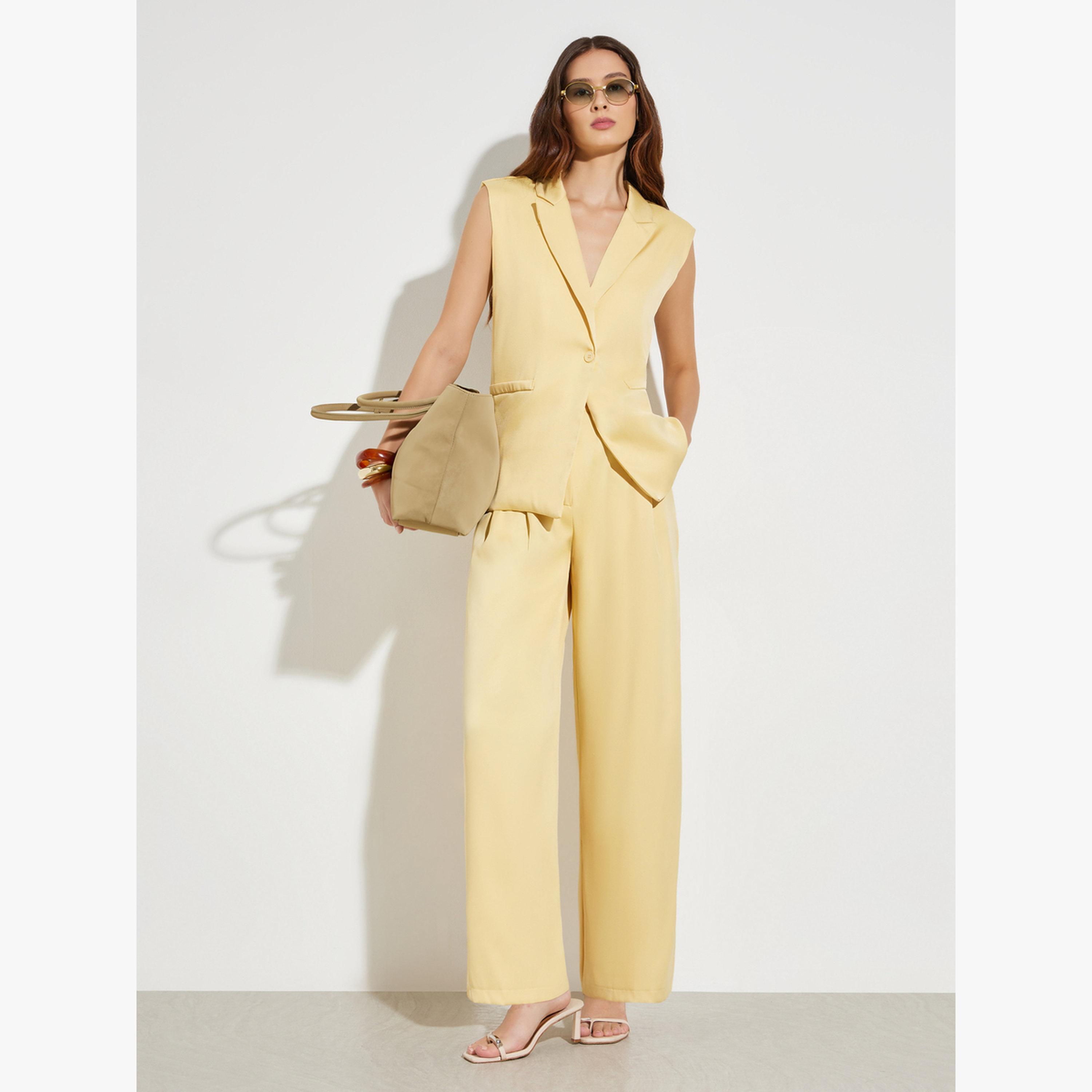Styli Yellow Pleated Wide Leg Trousers-women-clothing-bottoms-joggers-image-3
