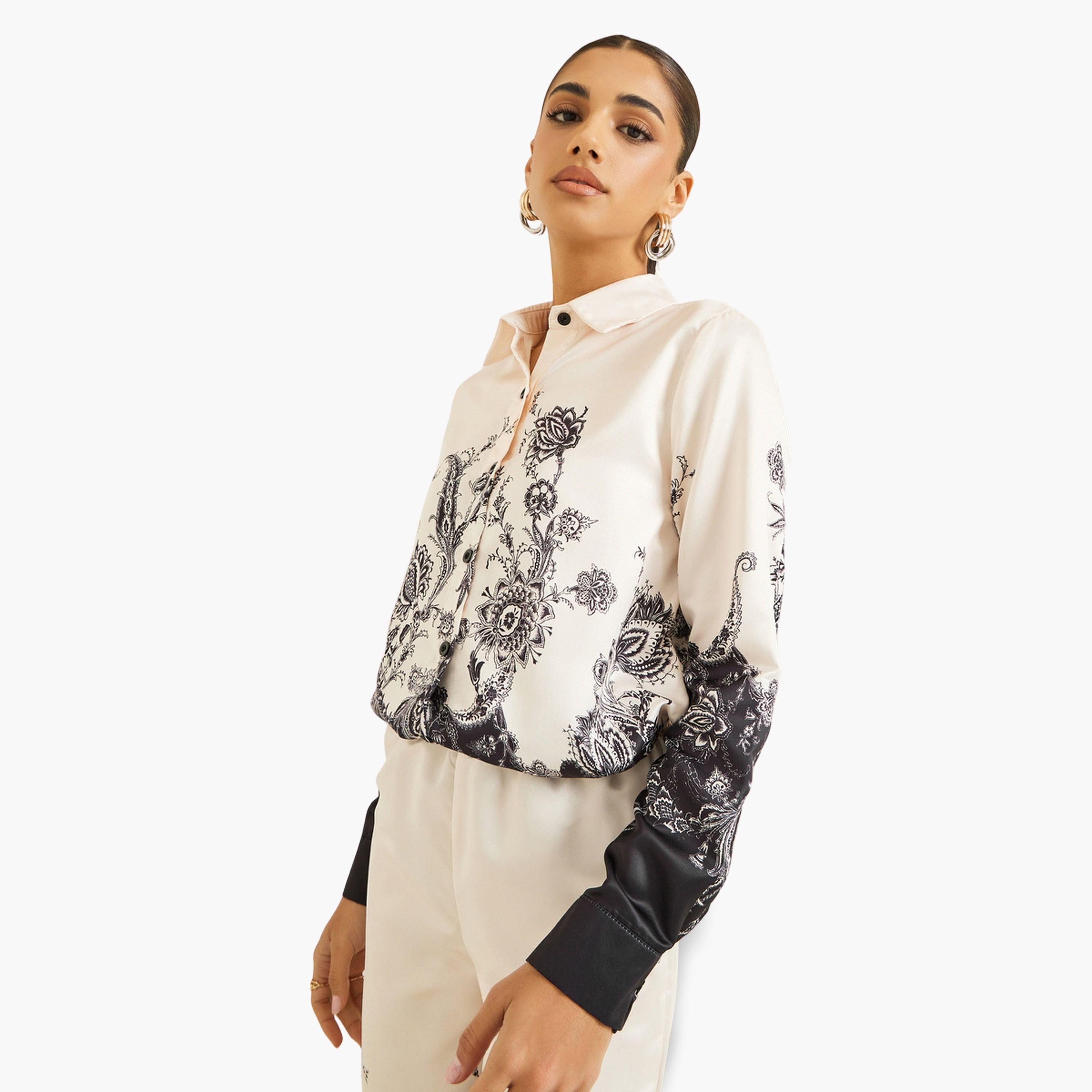 Styli Women Beige Paisley Placement Printed Shirt-women-clothing-shirtsandblouses-shirts-image-3