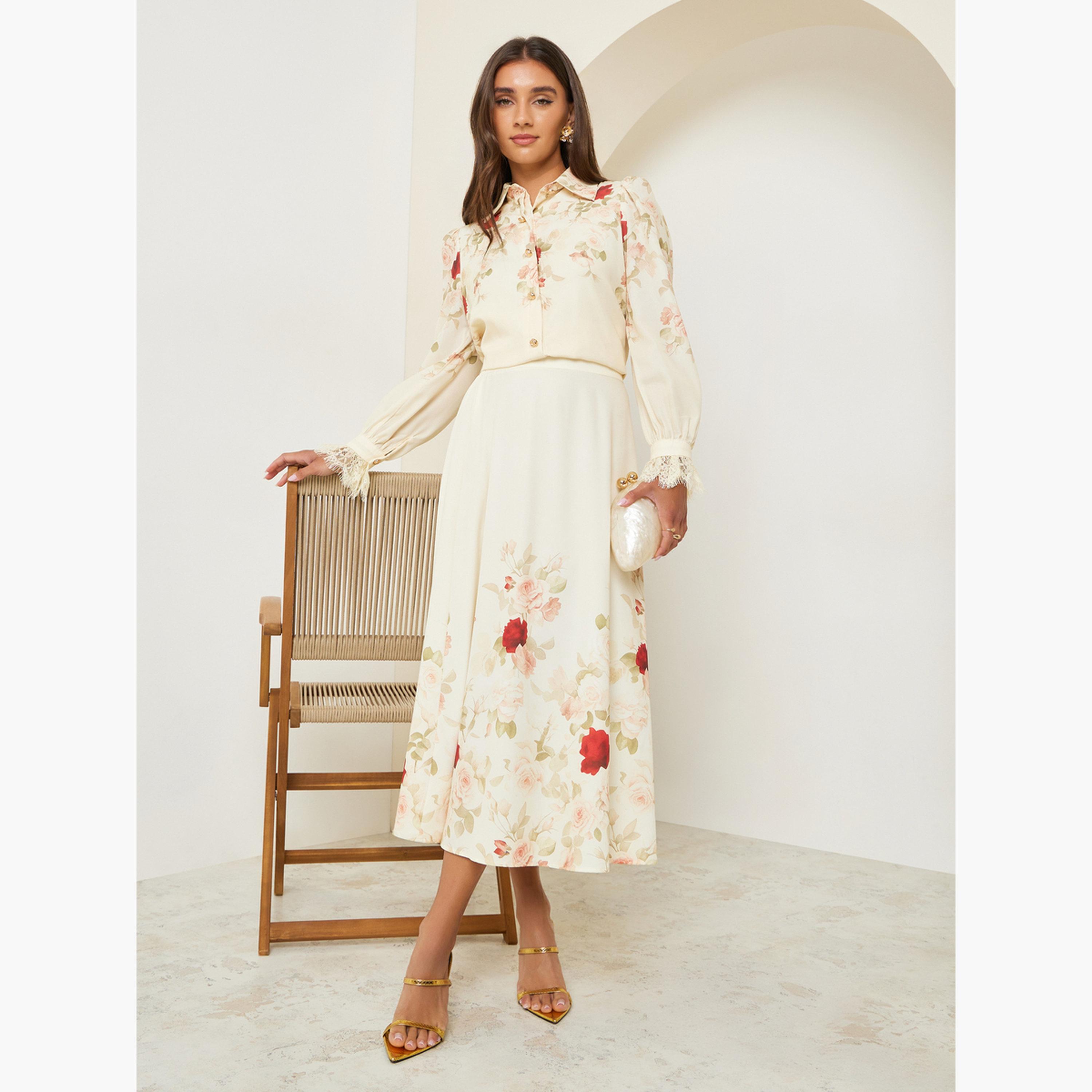 Styli Women Cream Floral Print Long Sleeve Shirt-women-clothing-shirtsandblouses-shirts-image-2
