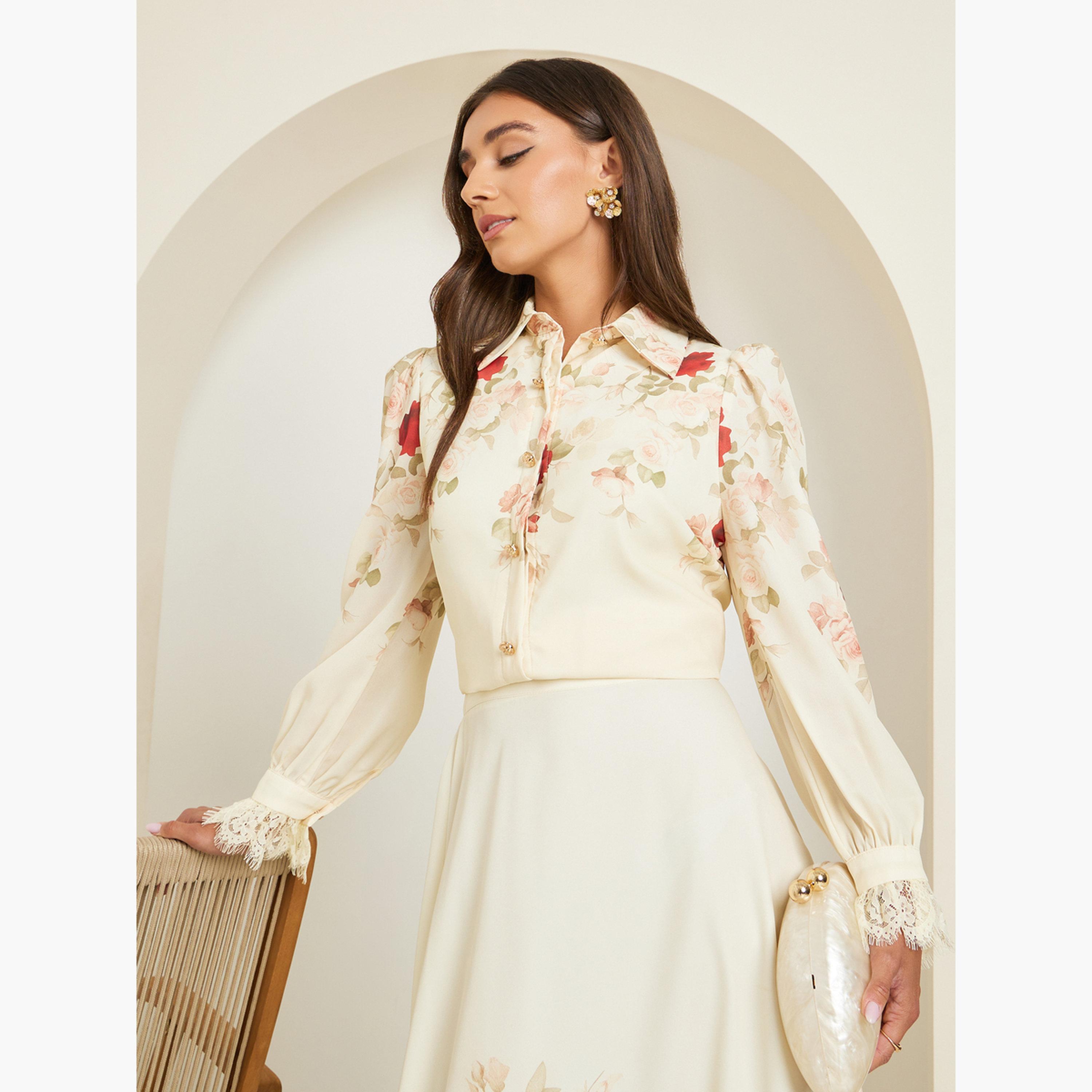 Styli Women Cream Floral Print Long Sleeve Shirt-women-clothing-shirtsandblouses-shirts-image-3