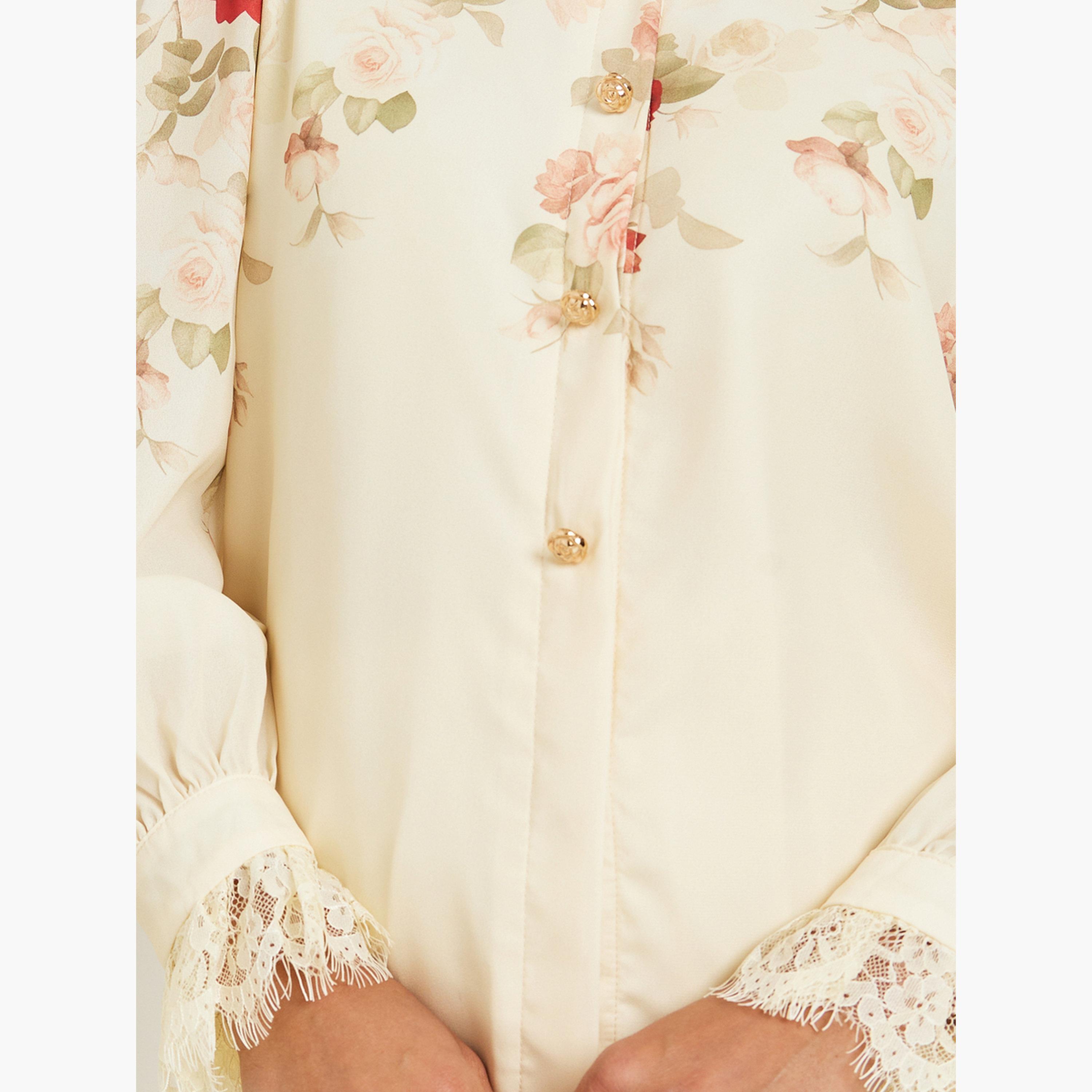 Styli Women Cream Floral Print Long Sleeve Shirt-women-clothing-shirtsandblouses-shirts-image-4