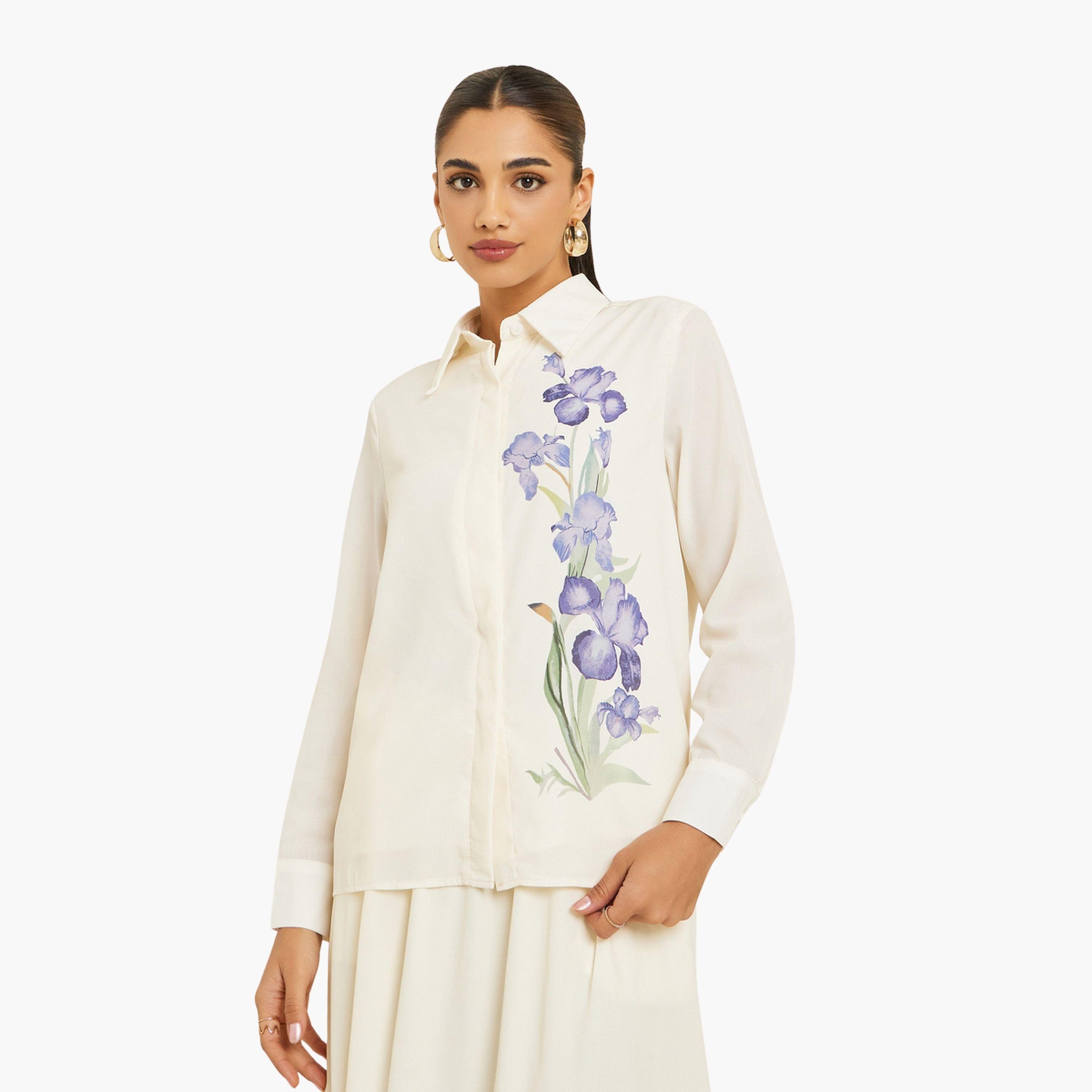 بلوزة بأكمام طويلة وطبعة زهور-women-clothing-shirtsandblouses-shirts-image-1