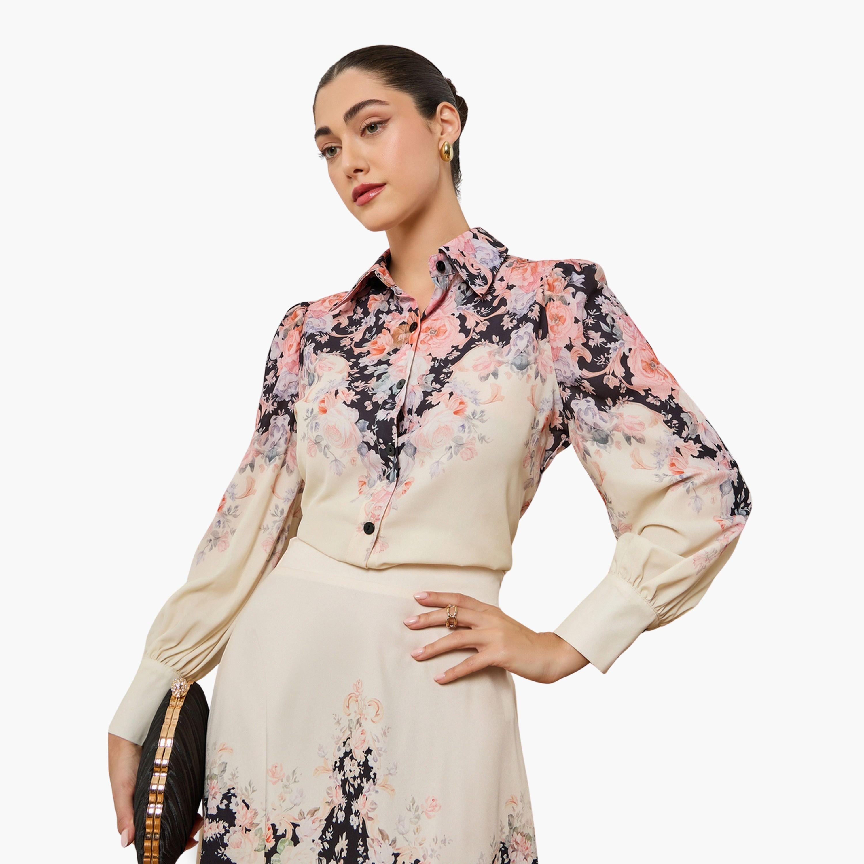 Styli Women Off White Floral Print Buttoned Shirt-women-clothing-shirtsandblouses-shirts-image-3