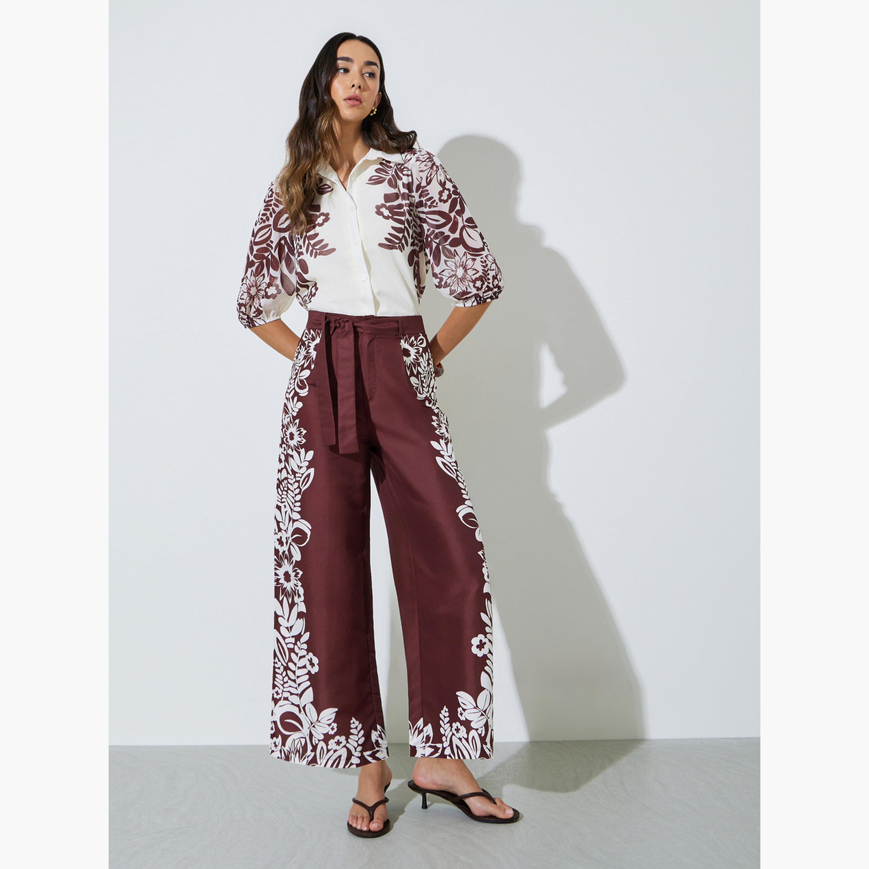 Styli Burgundy Border Placement Print Floral Shirt-women-clothing-shirtsandblouses-shirts-image-2