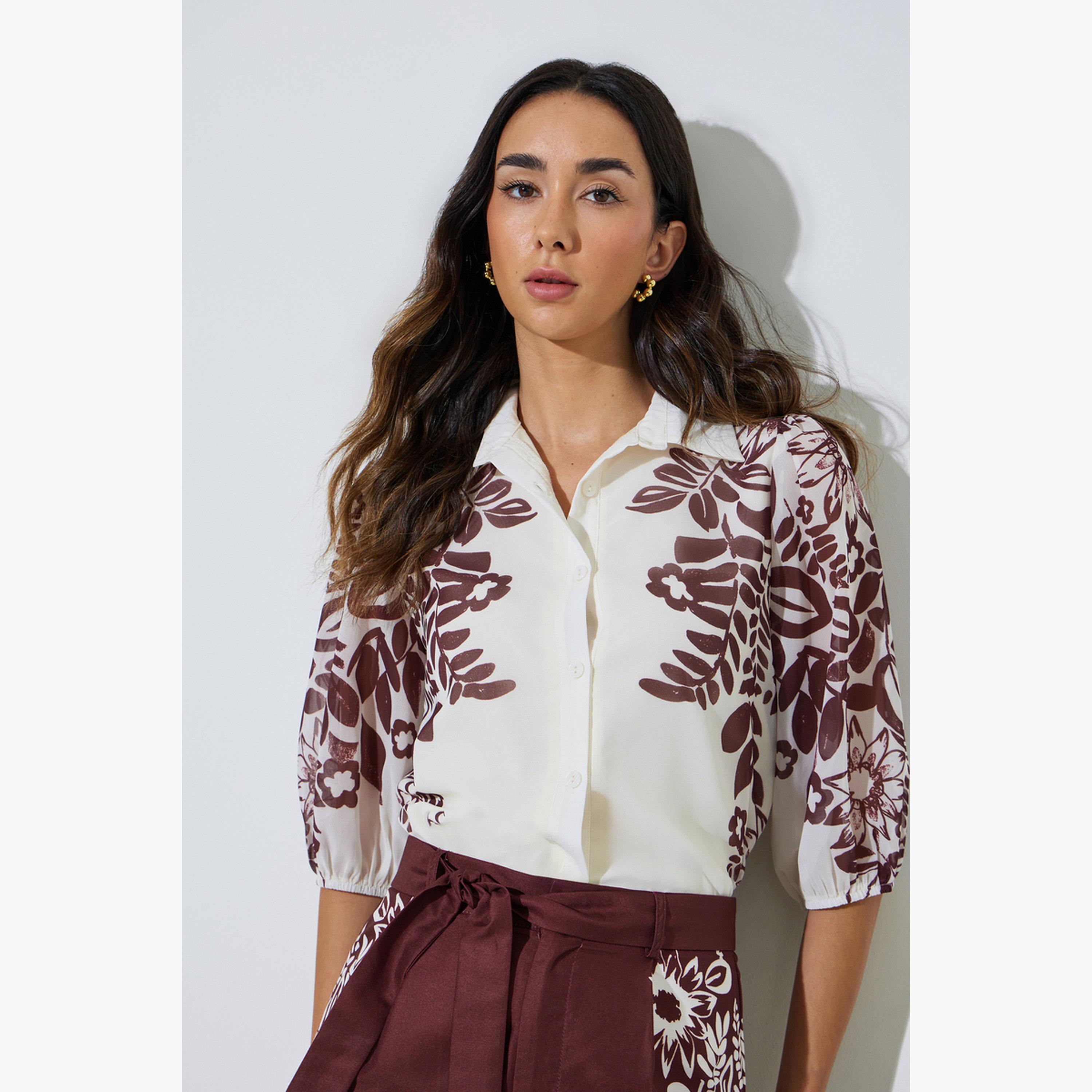 Styli Burgundy Border Placement Print Floral Shirt-women-clothing-shirtsandblouses-shirts-image-3
