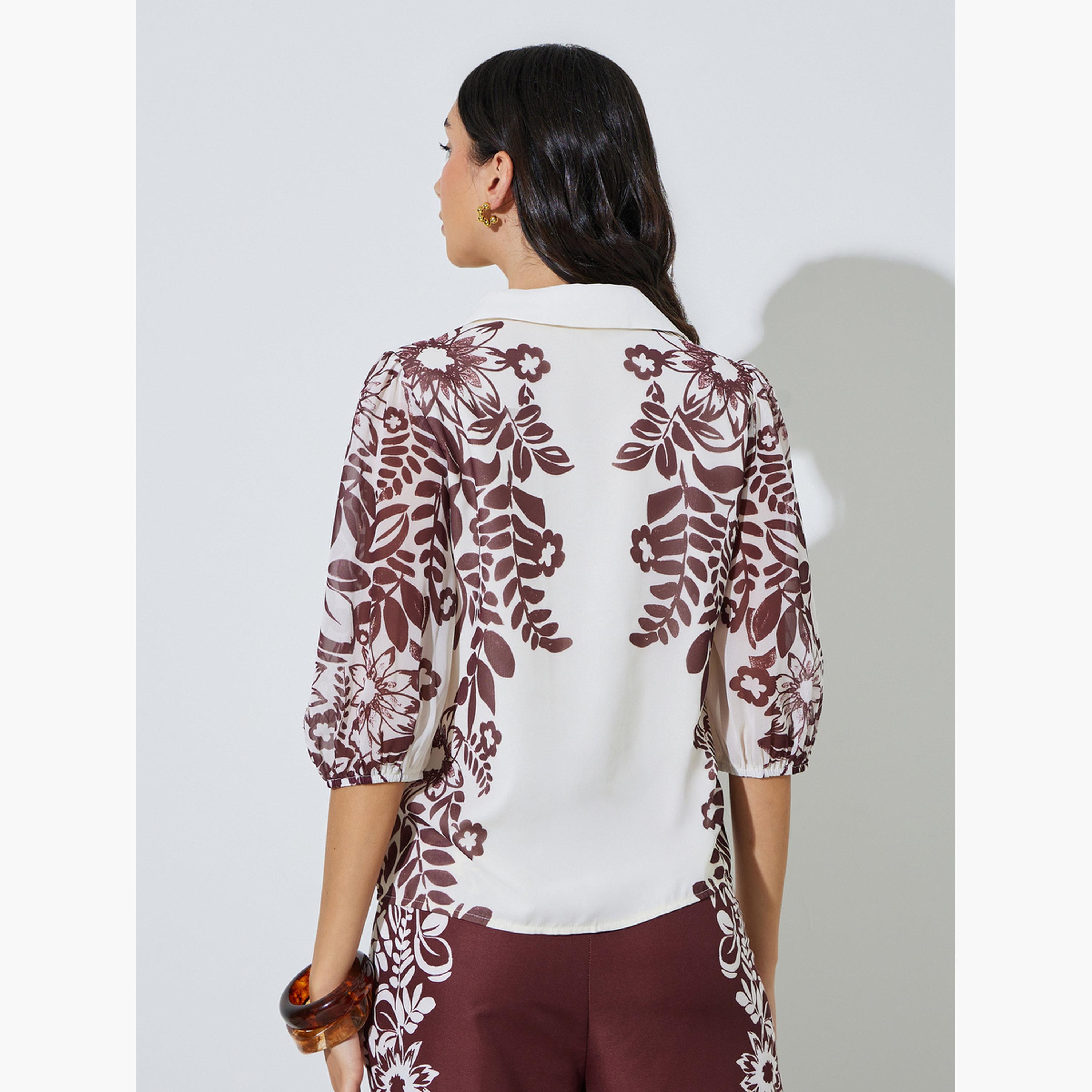 Styli Burgundy Border Placement Print Floral Shirt-women-clothing-shirtsandblouses-shirts-image-4