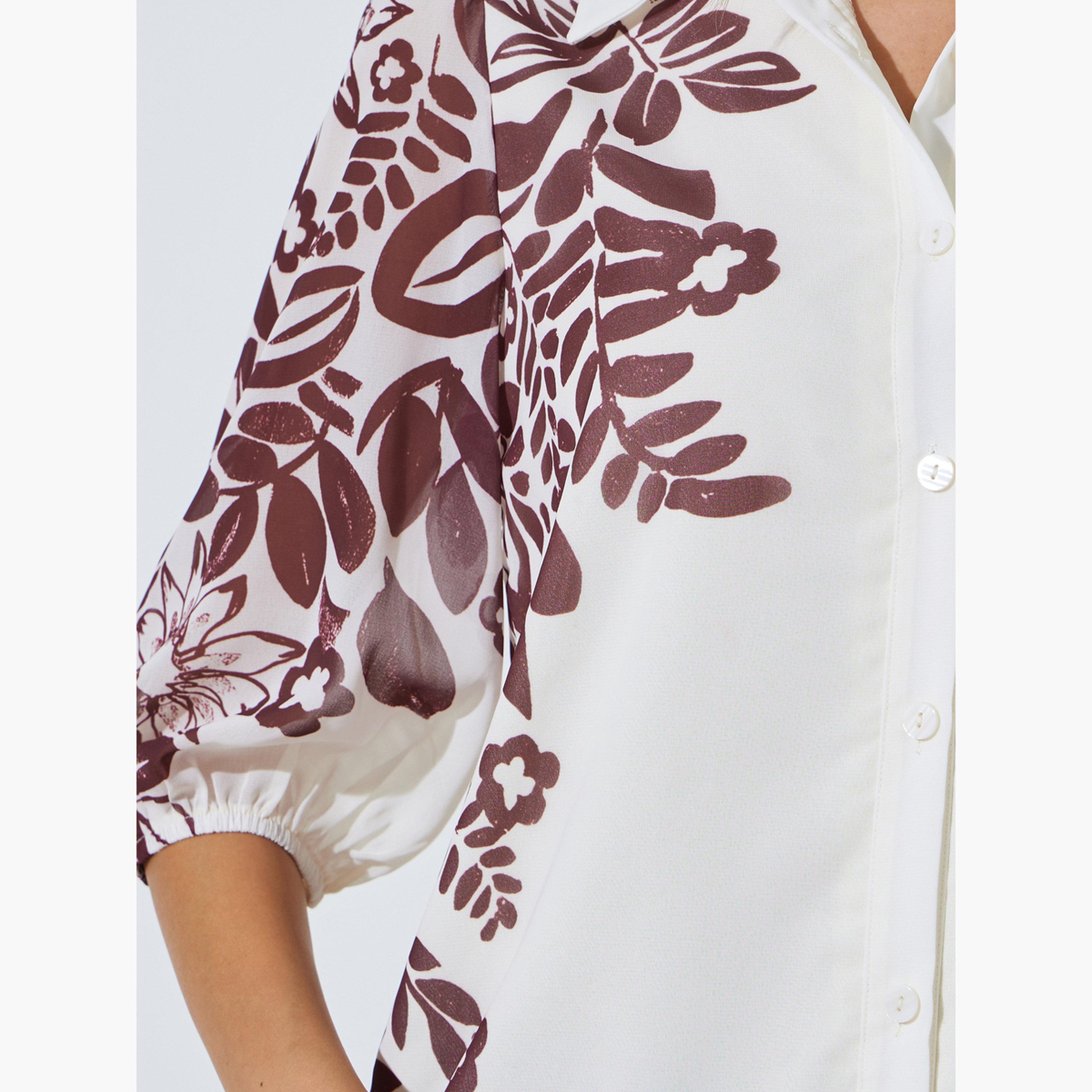 Styli Burgundy Border Placement Print Floral Shirt-women-clothing-shirtsandblouses-shirts-image-5