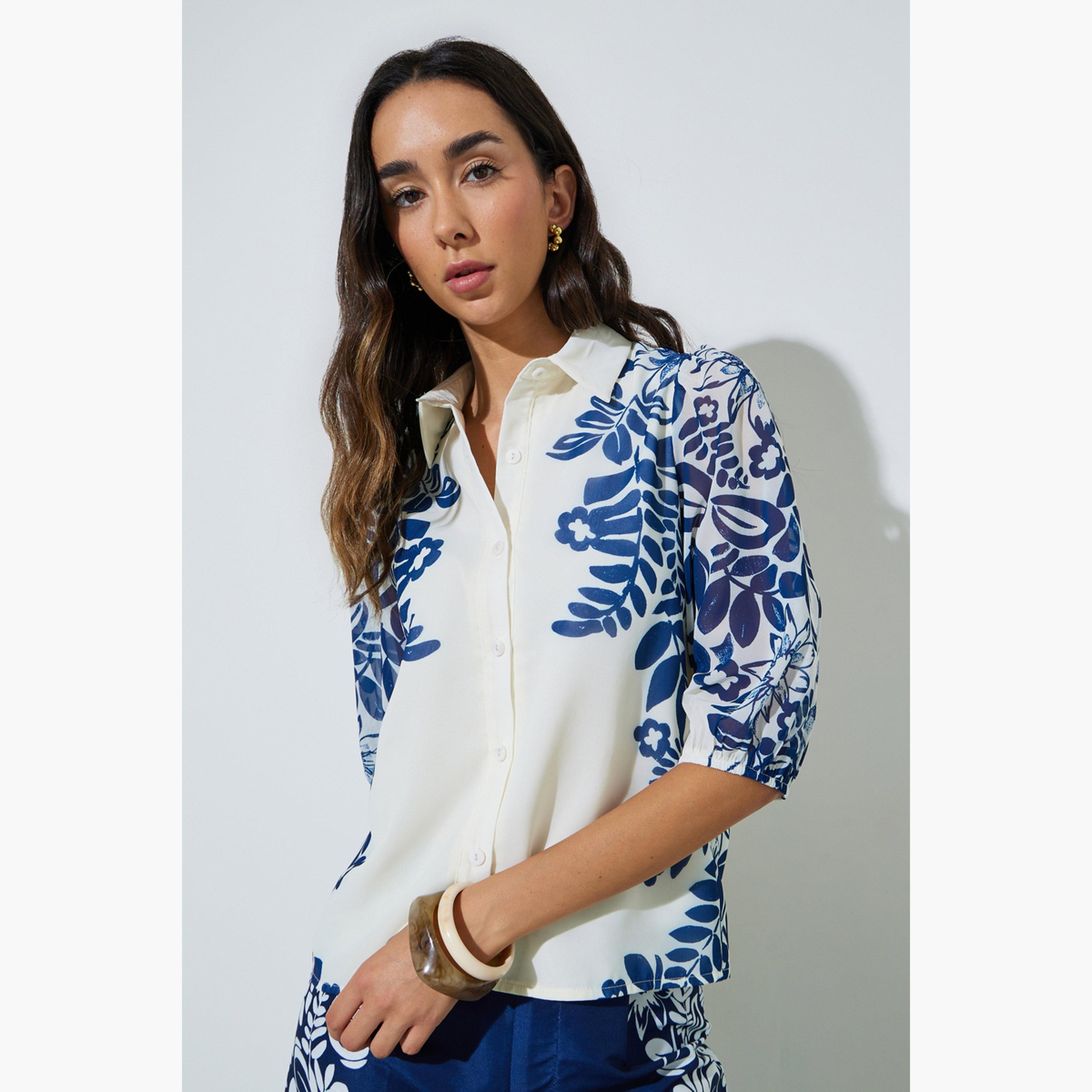 بلوزة بطبعة زهور وحافة-women-clothing-shirtsandblouses-shirts-image-1