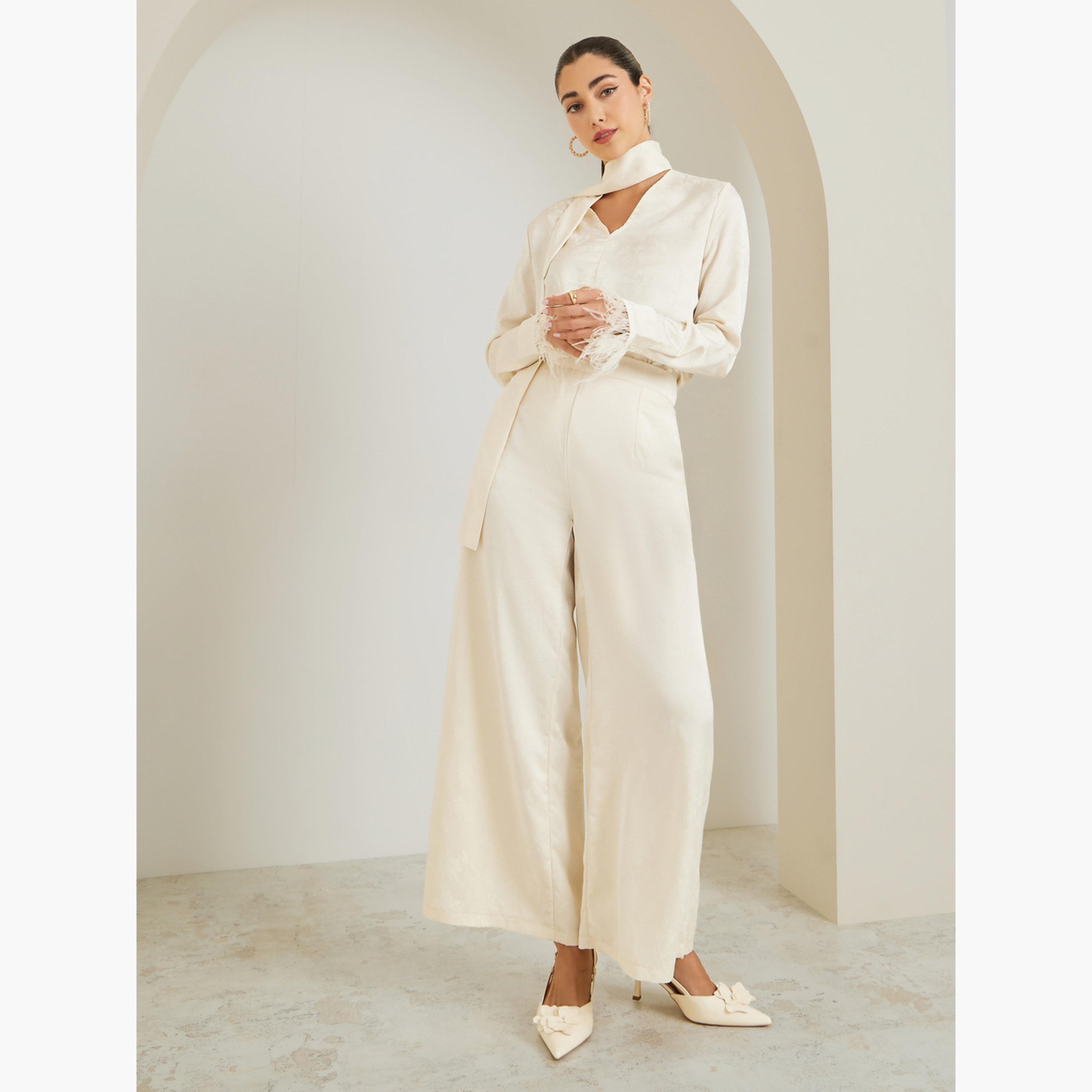 بلوزة سكري من جاكارد الزهور مع وشاح رقبة-women-clothing-shirtsandblouses-blouses-image-3