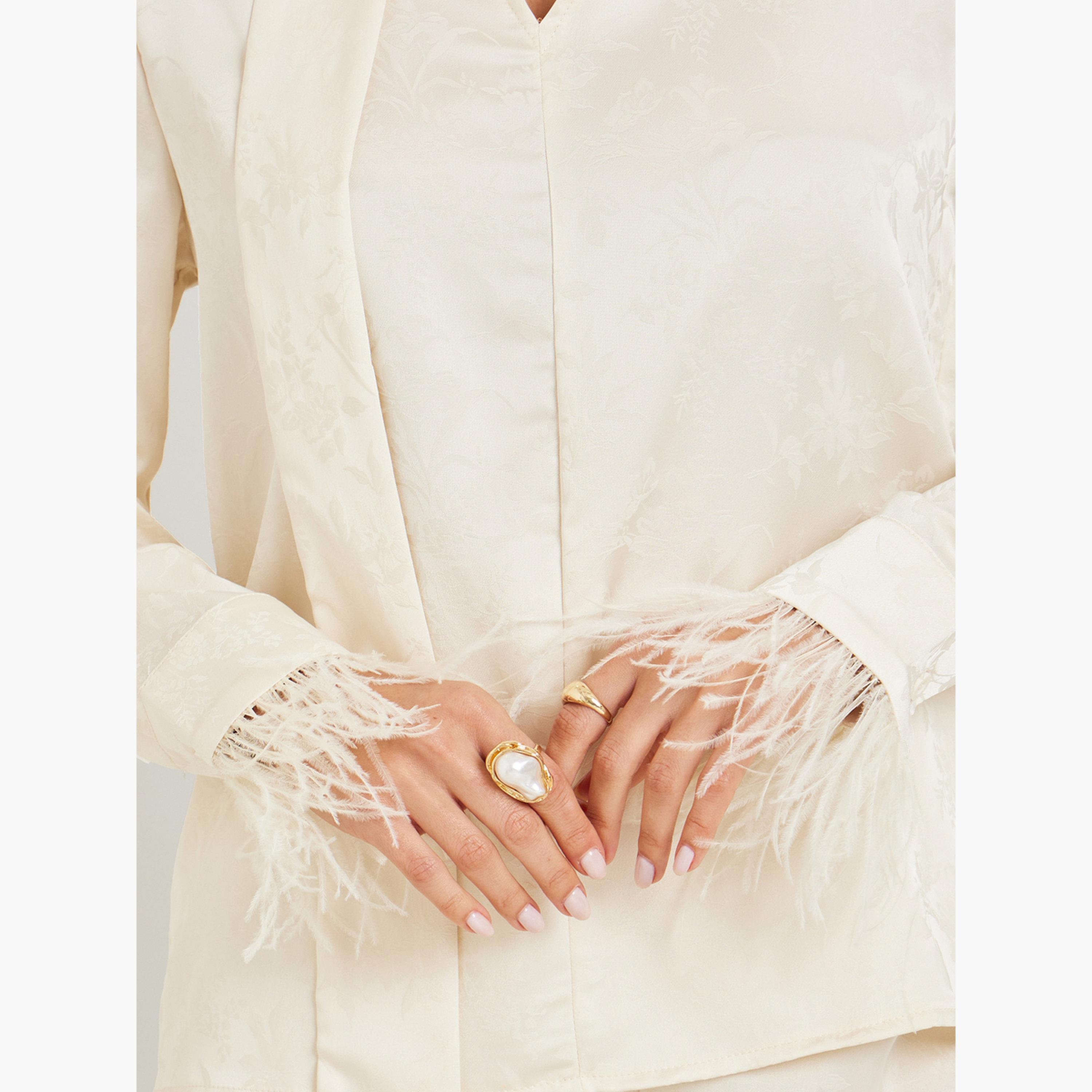 بلوزة سكري من جاكارد الزهور مع وشاح رقبة-women-clothing-shirtsandblouses-blouses-image-4