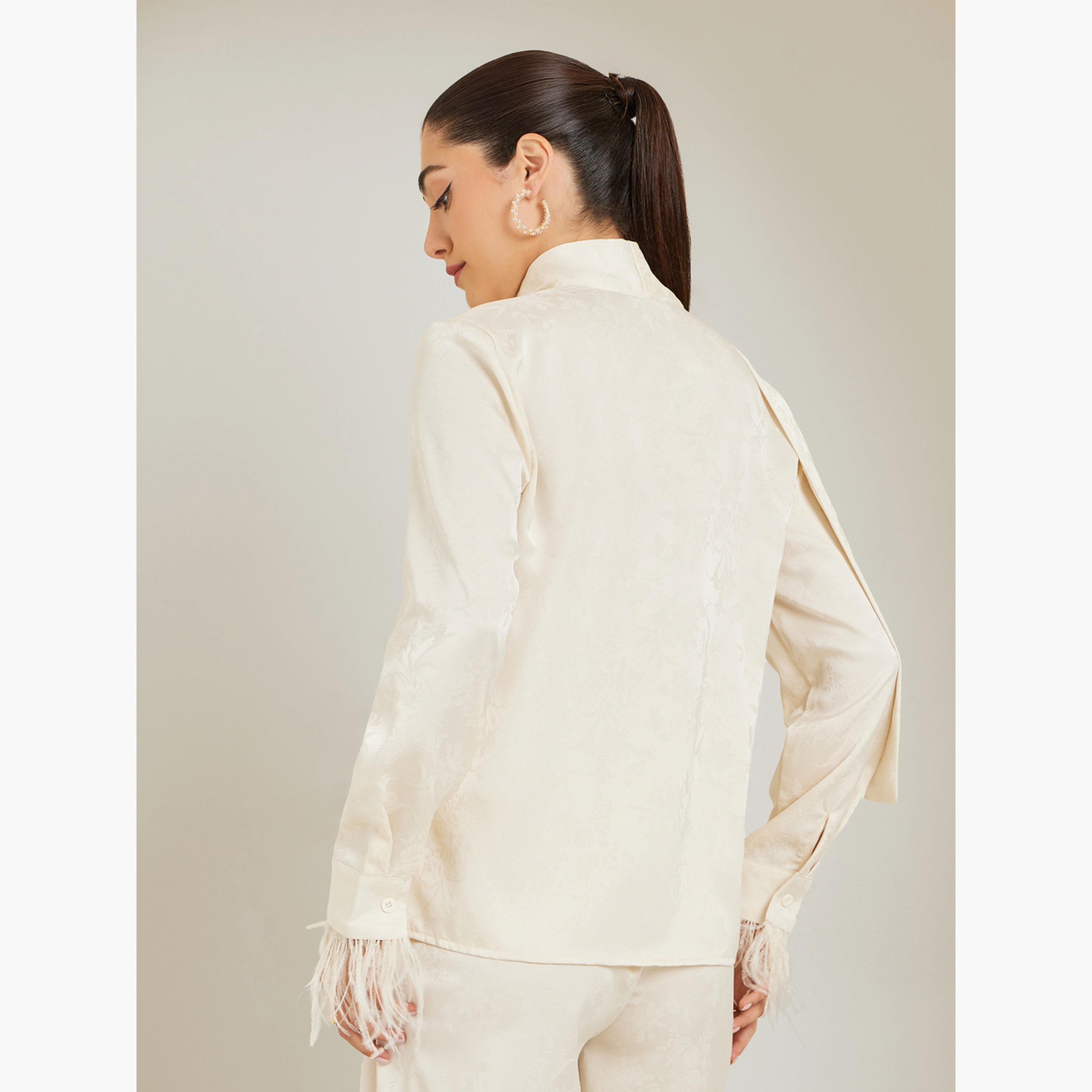 بلوزة سكري من جاكارد الزهور مع وشاح رقبة-women-clothing-shirtsandblouses-blouses-image-5