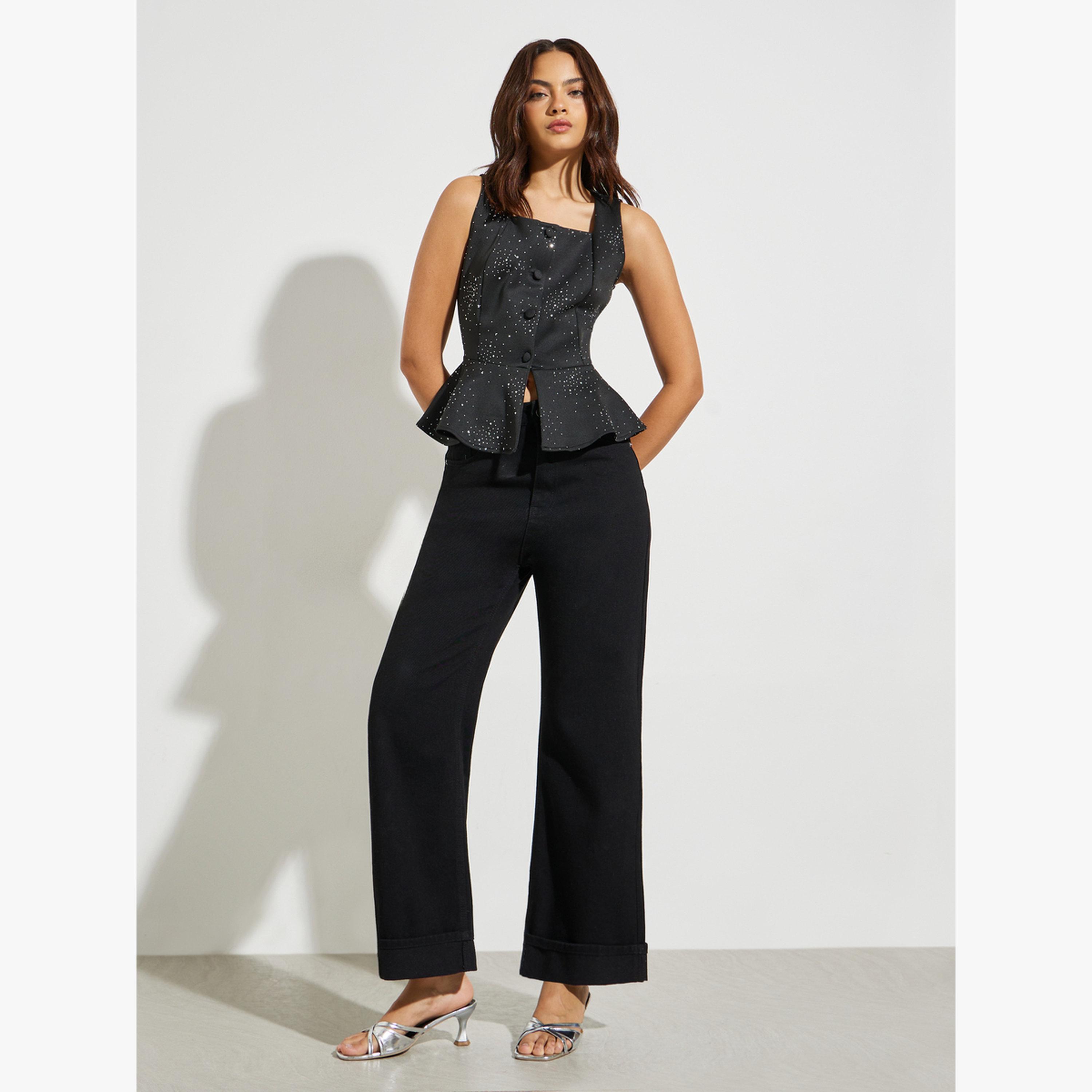 Styli Black Embellished Peplum Top-women-clothing-shirtsandblouses-blouses-image-2