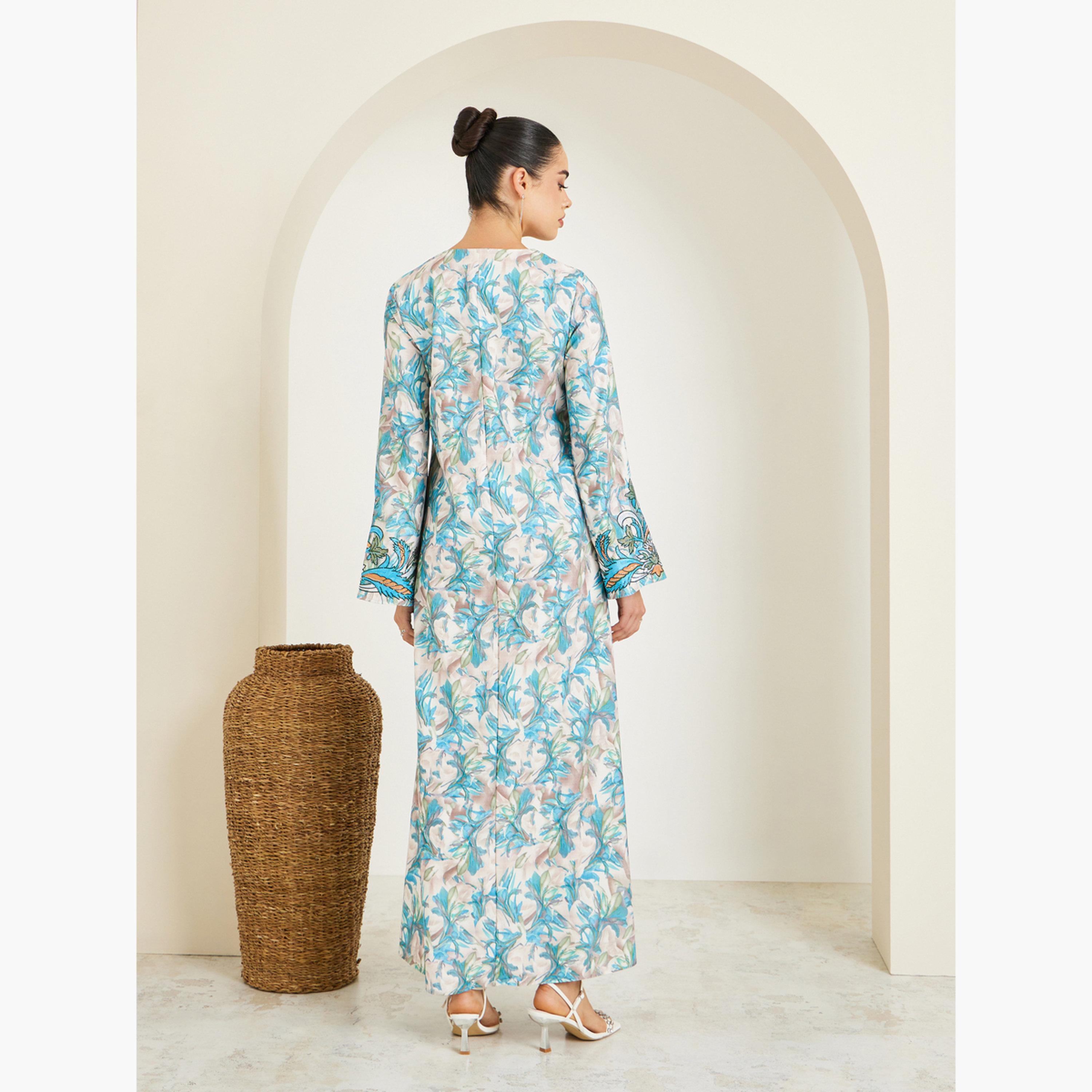 جلابية مُطرّزة بطبعة أزهار-women-arabicclothing-jalabiyas-image-5