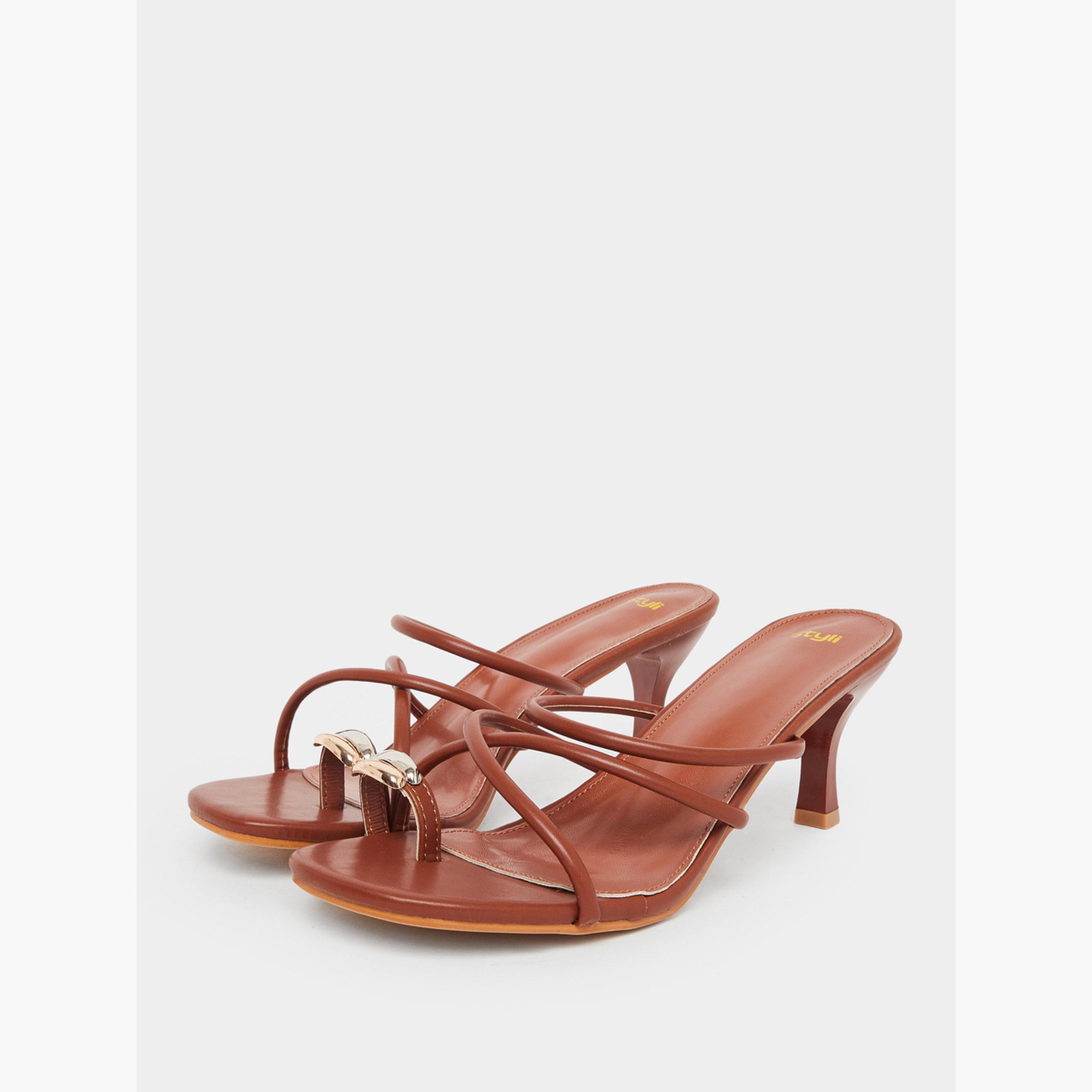 Styli Women Tan Strappy Stiletto Heel Sandals-women-shoes-sandals-heeled-image-1