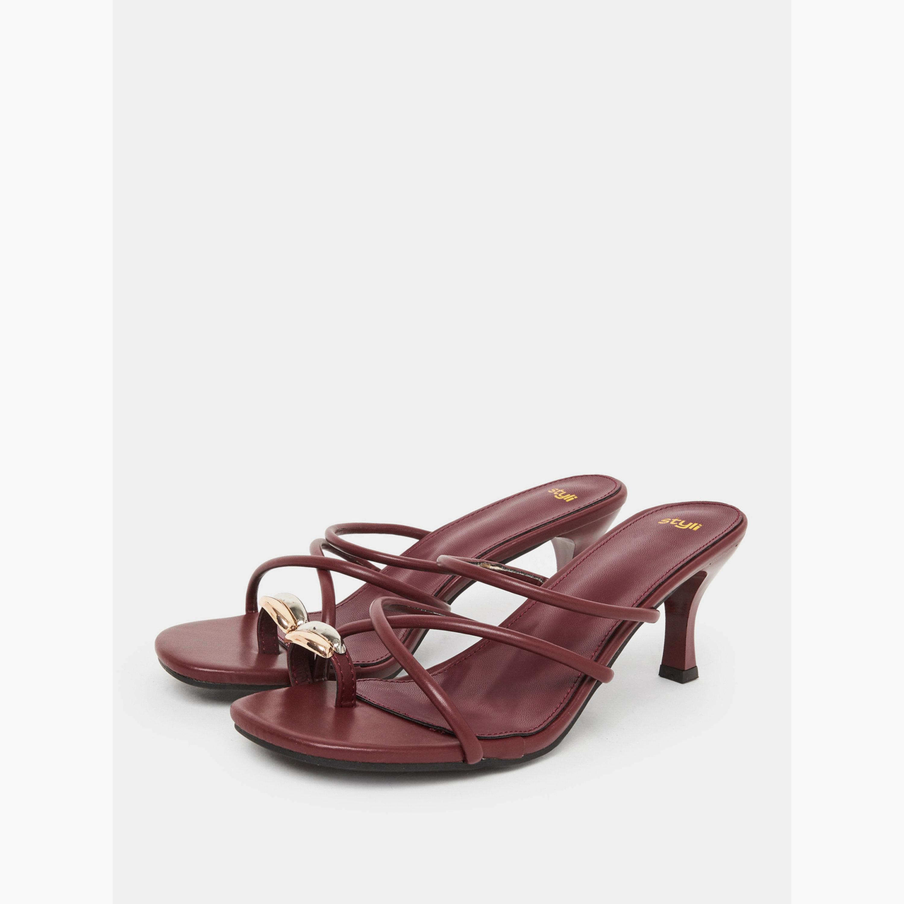 Styli Women Burgundy Strappy Stiletto Heel Sandals-women-shoes-sandals-heeled-image-1