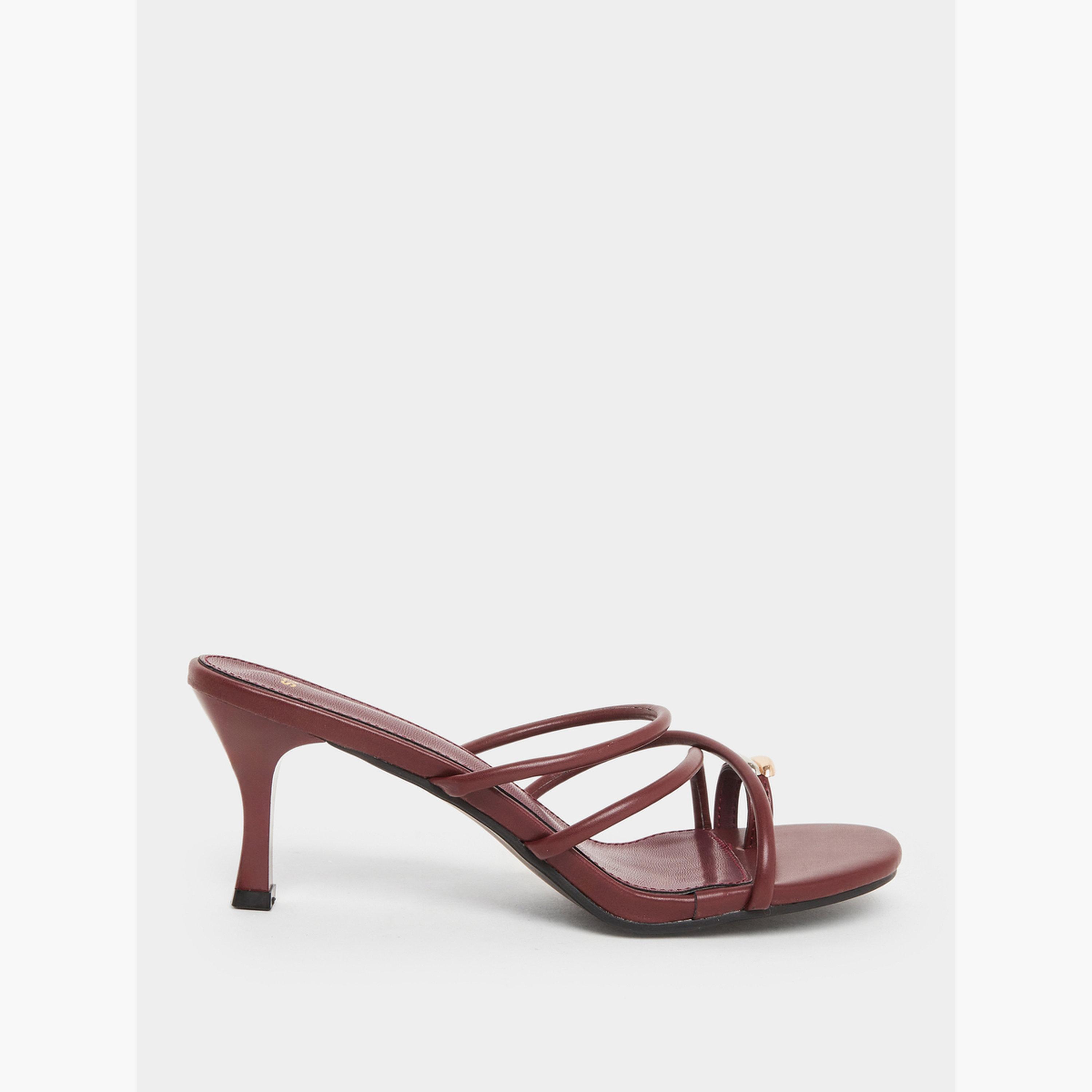 Styli Women Burgundy Strappy Stiletto Heel Sandals-women-shoes-sandals-heeled-image-2