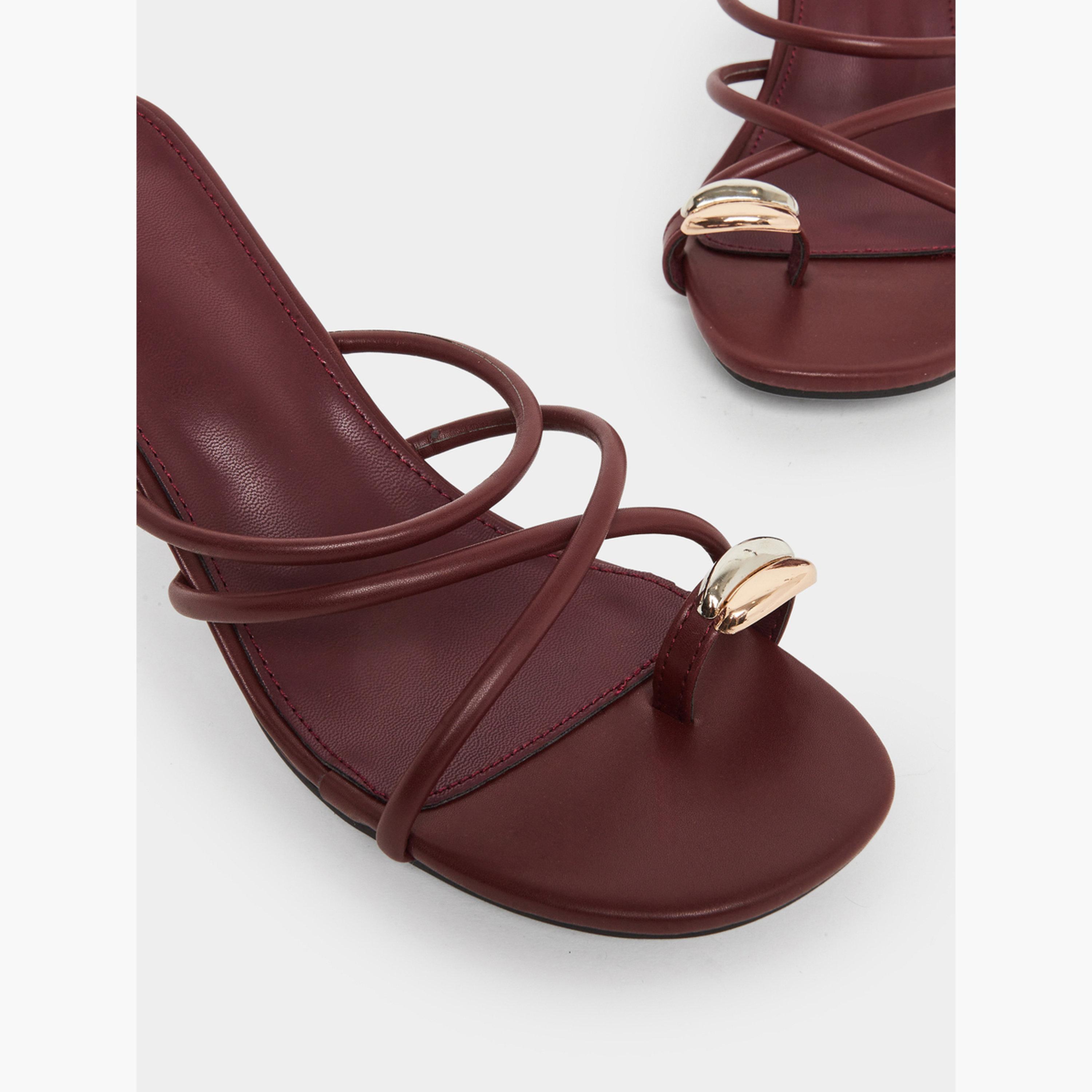 Styli Women Burgundy Strappy Stiletto Heel Sandals-women-shoes-sandals-heeled-image-4