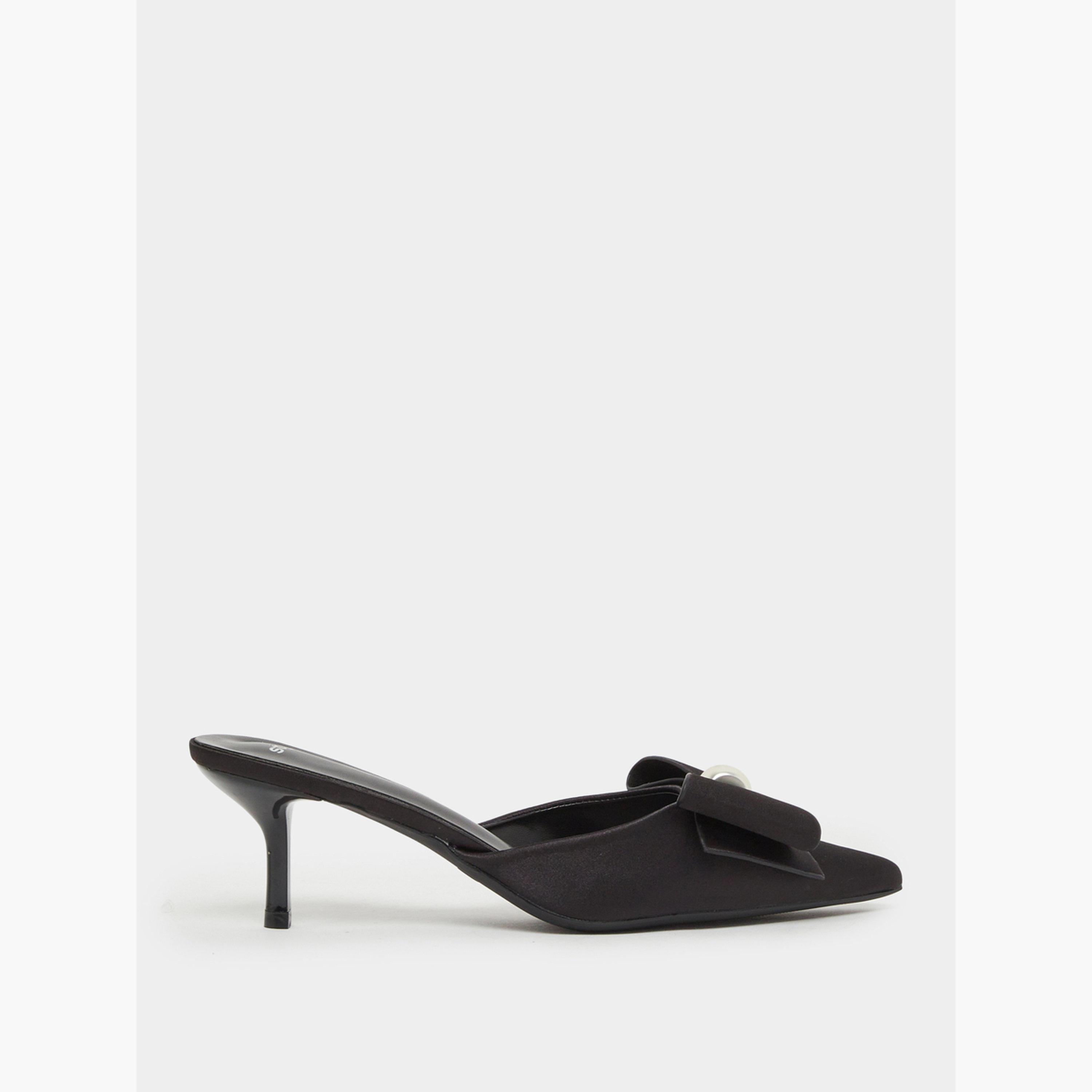 Styli Women Black Bow Trim Mules-women-shoes-heels-image-2