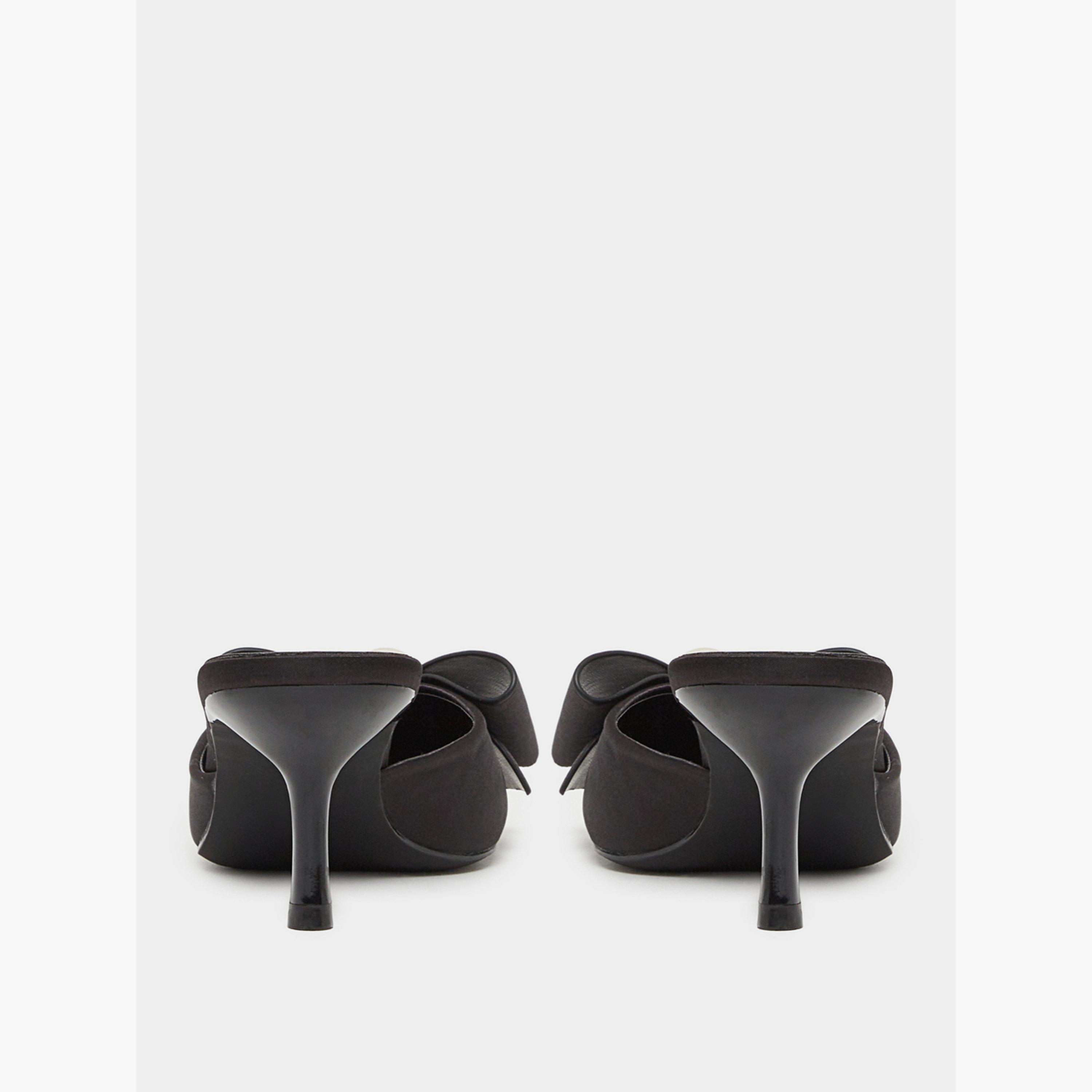 Styli Women Black Bow Trim Mules-women-shoes-heels-image-4
