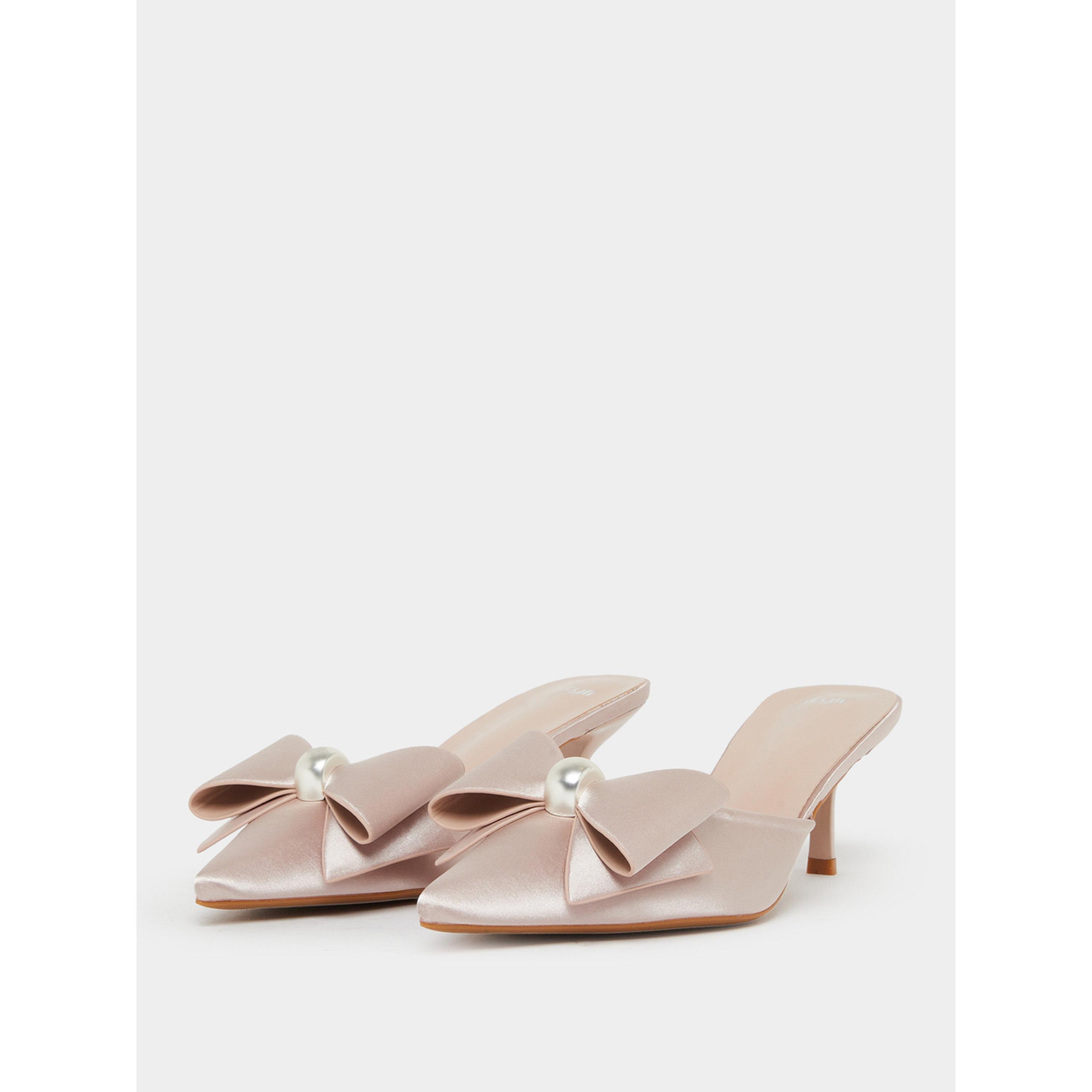 Styli Nude Satin Mules with Bow Detail-women-shoes-heels-image-1