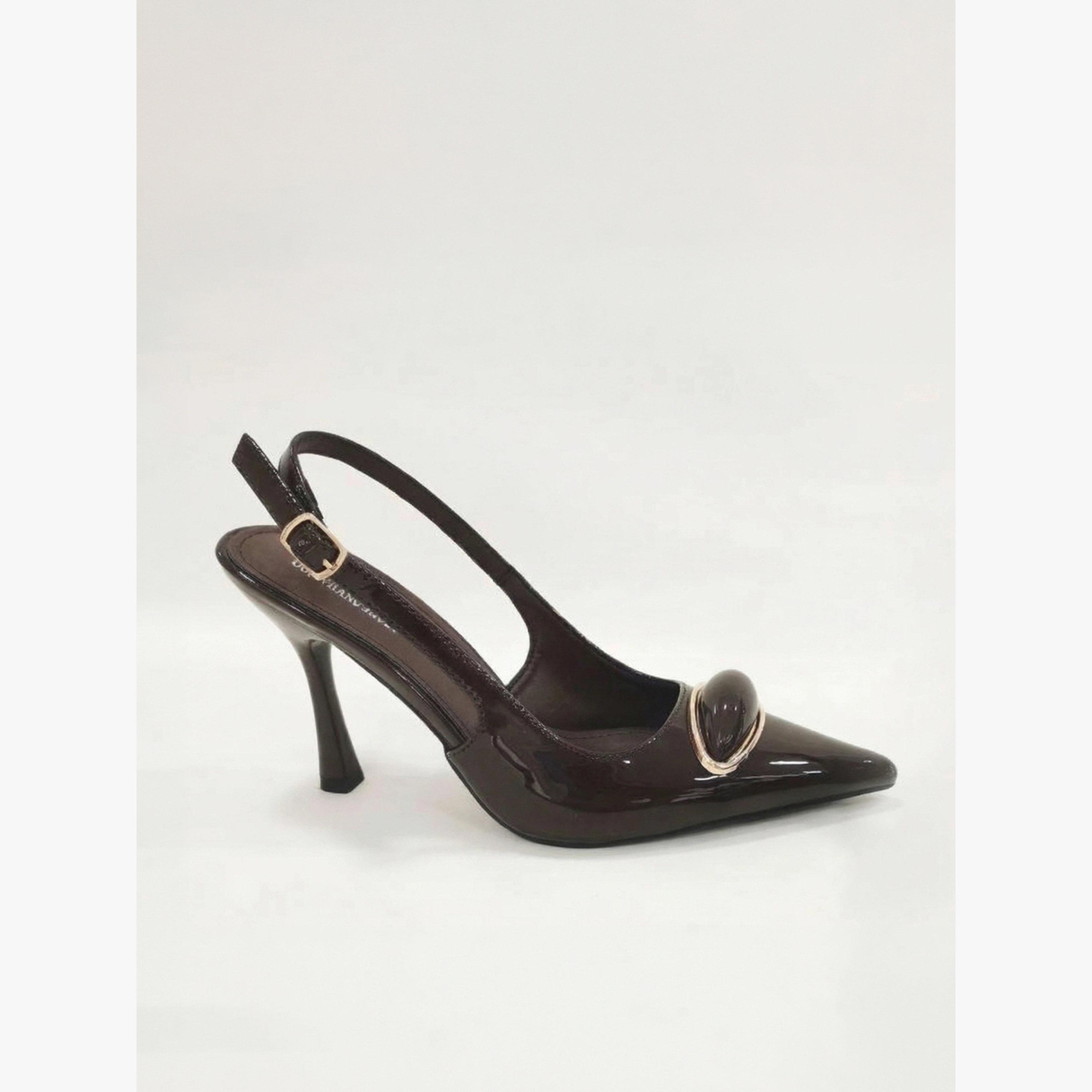 Styli Brown Metal Trim Slingback Shoes-women-shoes-heels-image-3