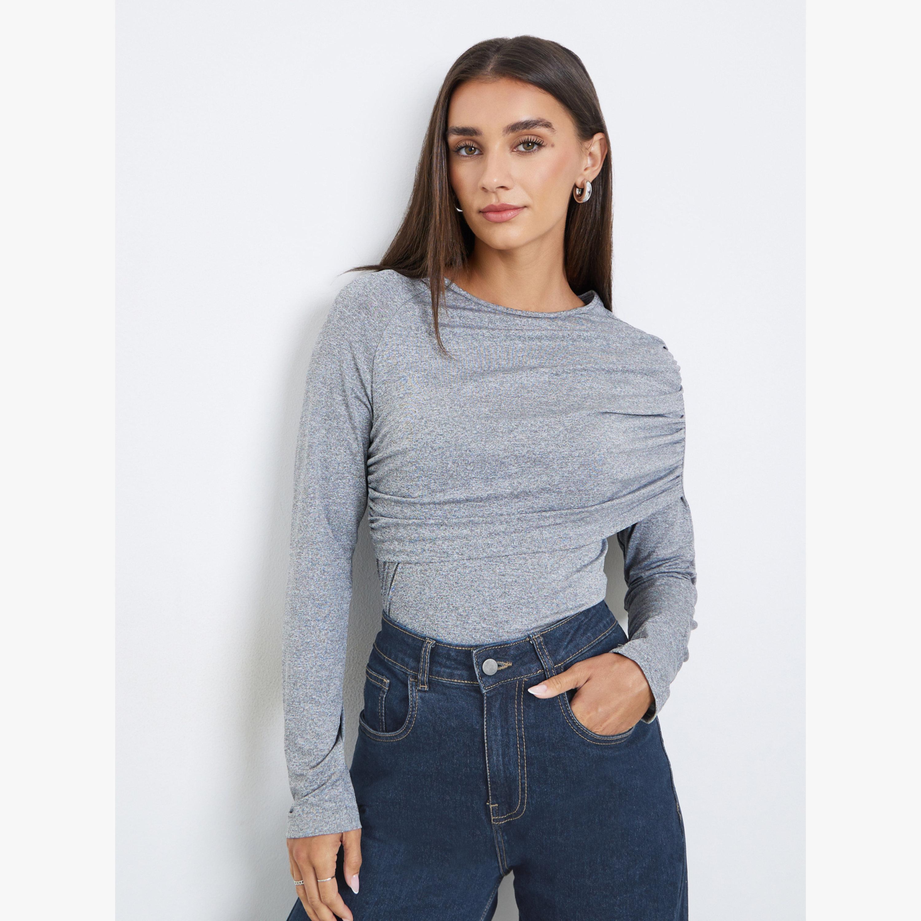 بلوزة بأكمام طويلة وتفاصيل منسدلة-women-clothing-shirtsandblouses-blouses-image-1