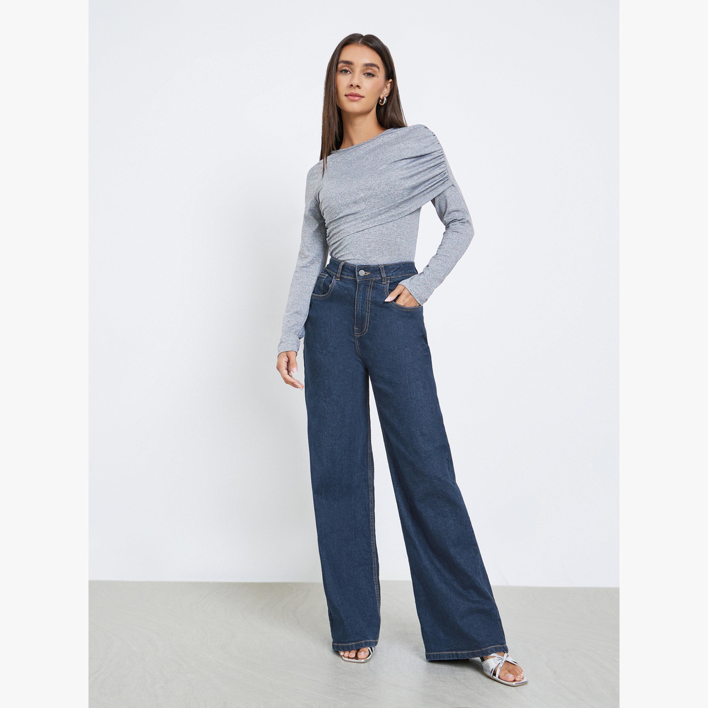 Styli Grey Long Sleeve Top with Drape Detail-women-clothing-shirtsandblouses-blouses-image-2