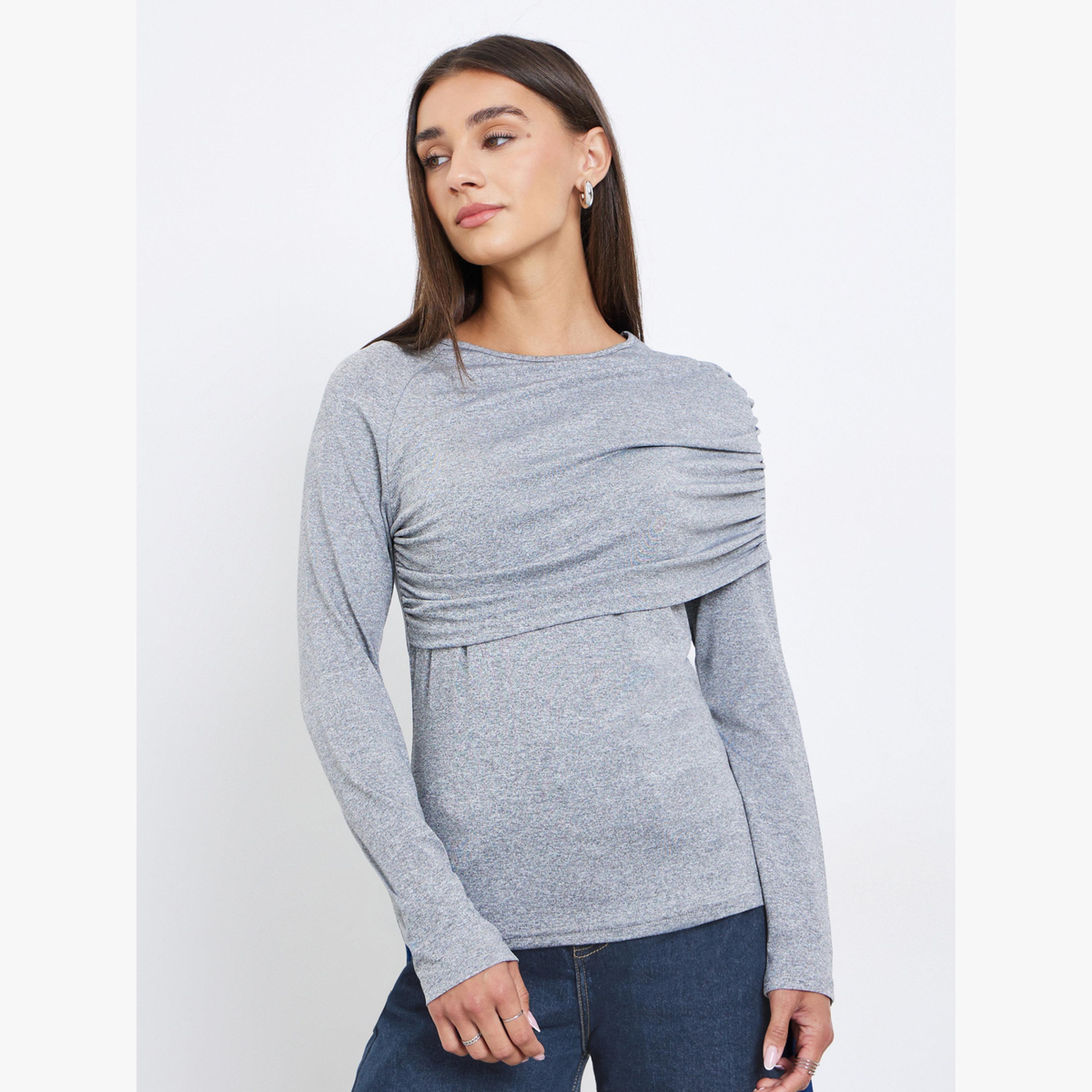 بلوزة بأكمام طويلة وتفاصيل منسدلة-women-clothing-shirtsandblouses-blouses-image-3