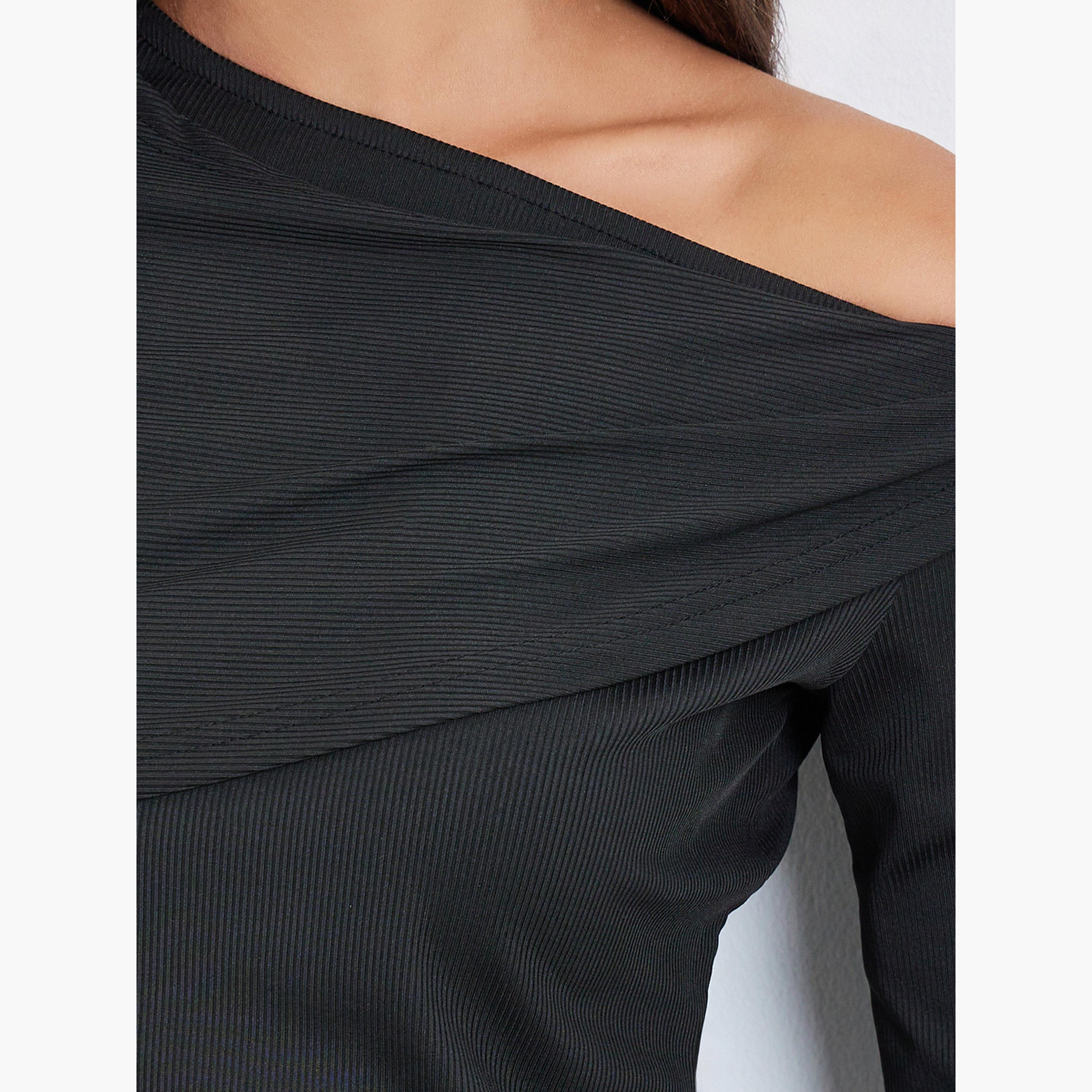ستايلي - توب أسود سادة بكتف واحد من الصوف المحبوك-women-clothing-shirtsandblouses-blouses-image-5