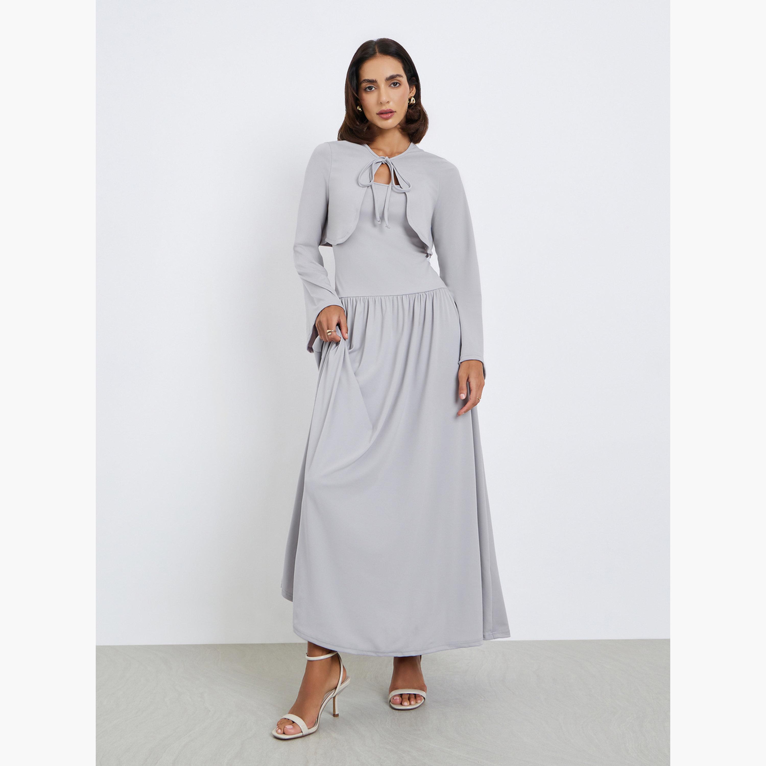 sachin and babi light blue dress Tudors Women's Regular Fit Classic Cut Strappy Neckline Slit Detailed Gray  Dress- Trendyol main image 1