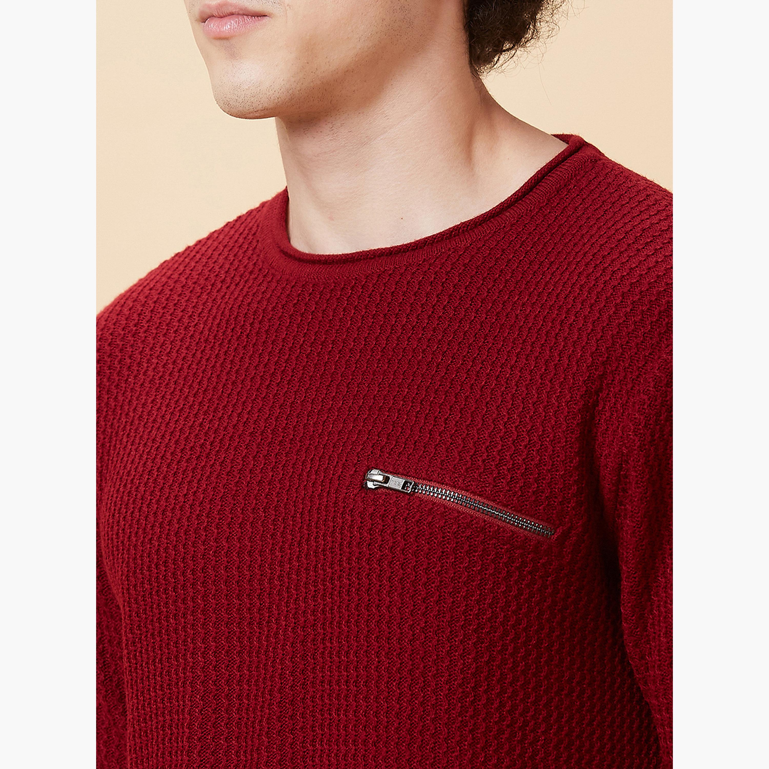 غلوبوص × ستايلي - سترة رجالية محبوكة مخططة أكمام طويلة رقبة دائرية لون مارون-men-clothing-sweatersandpullovers-image-6