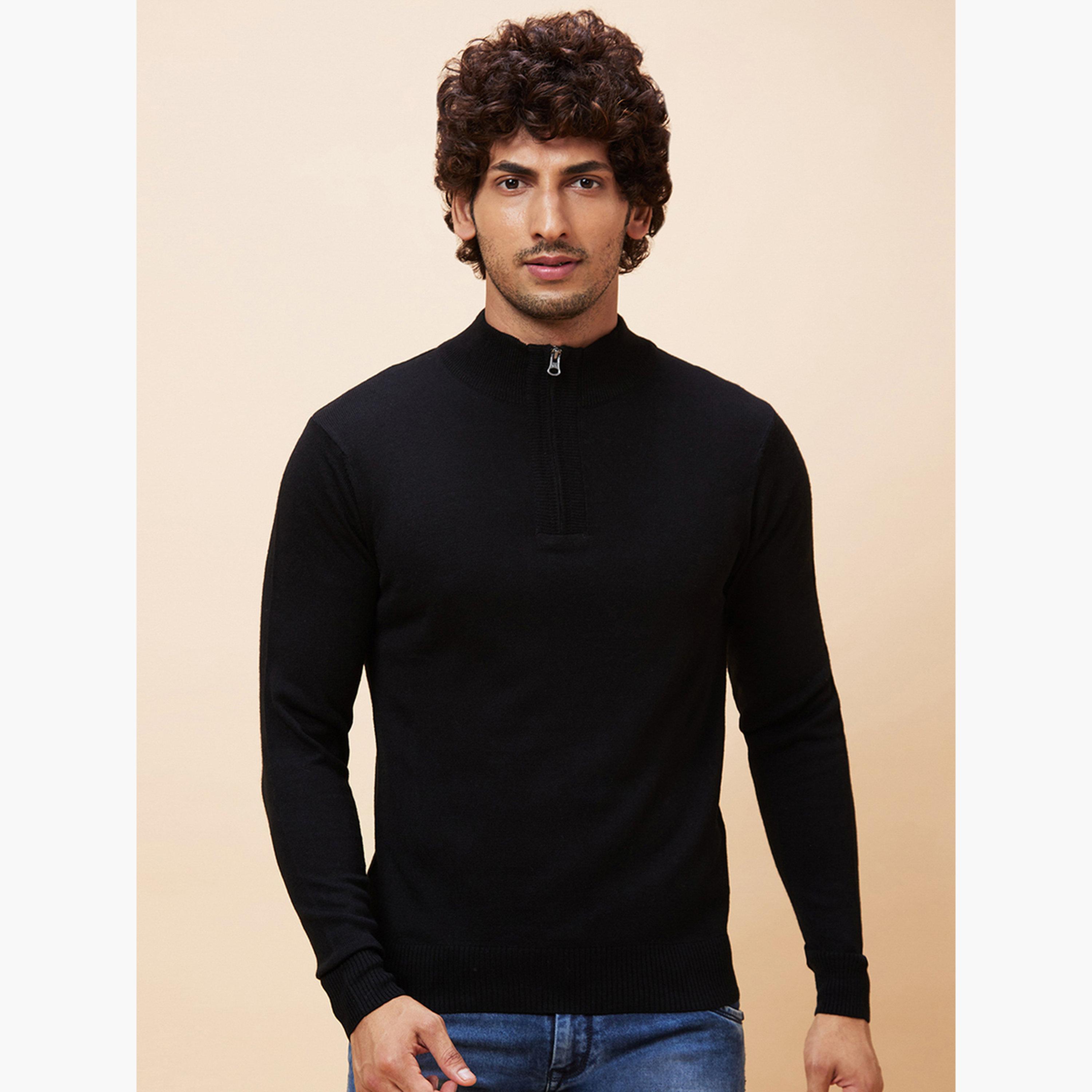 Globus X Styli Black Solid High Neck Long Sleeves Men's Pure Acrylic Pullover-men-winterwear-hoodiesandsweatshirts-image-1