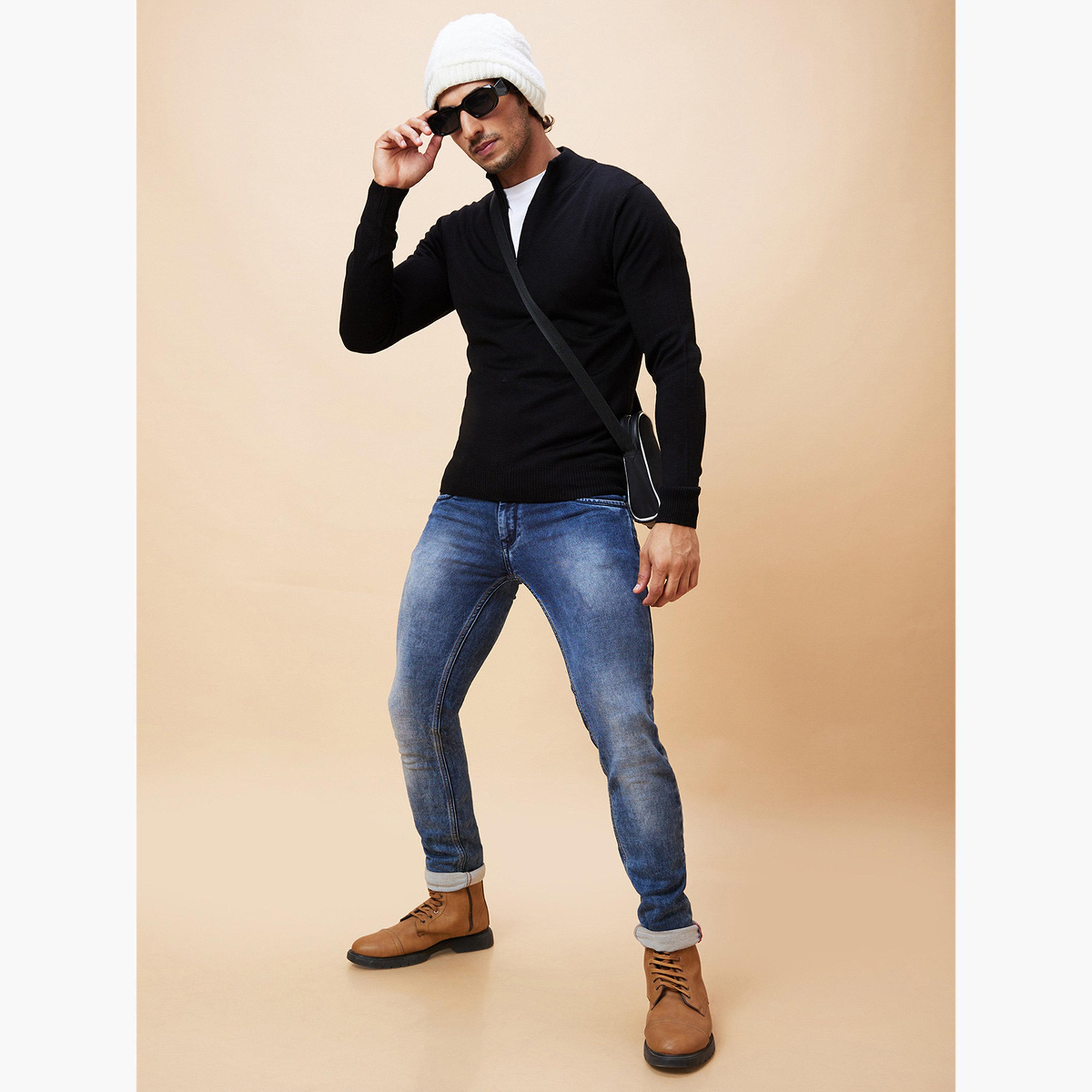 Globus X Styli Black Solid High Neck Long Sleeves Men's Pure Acrylic Pullover-men-winterwear-hoodiesandsweatshirts-image-2