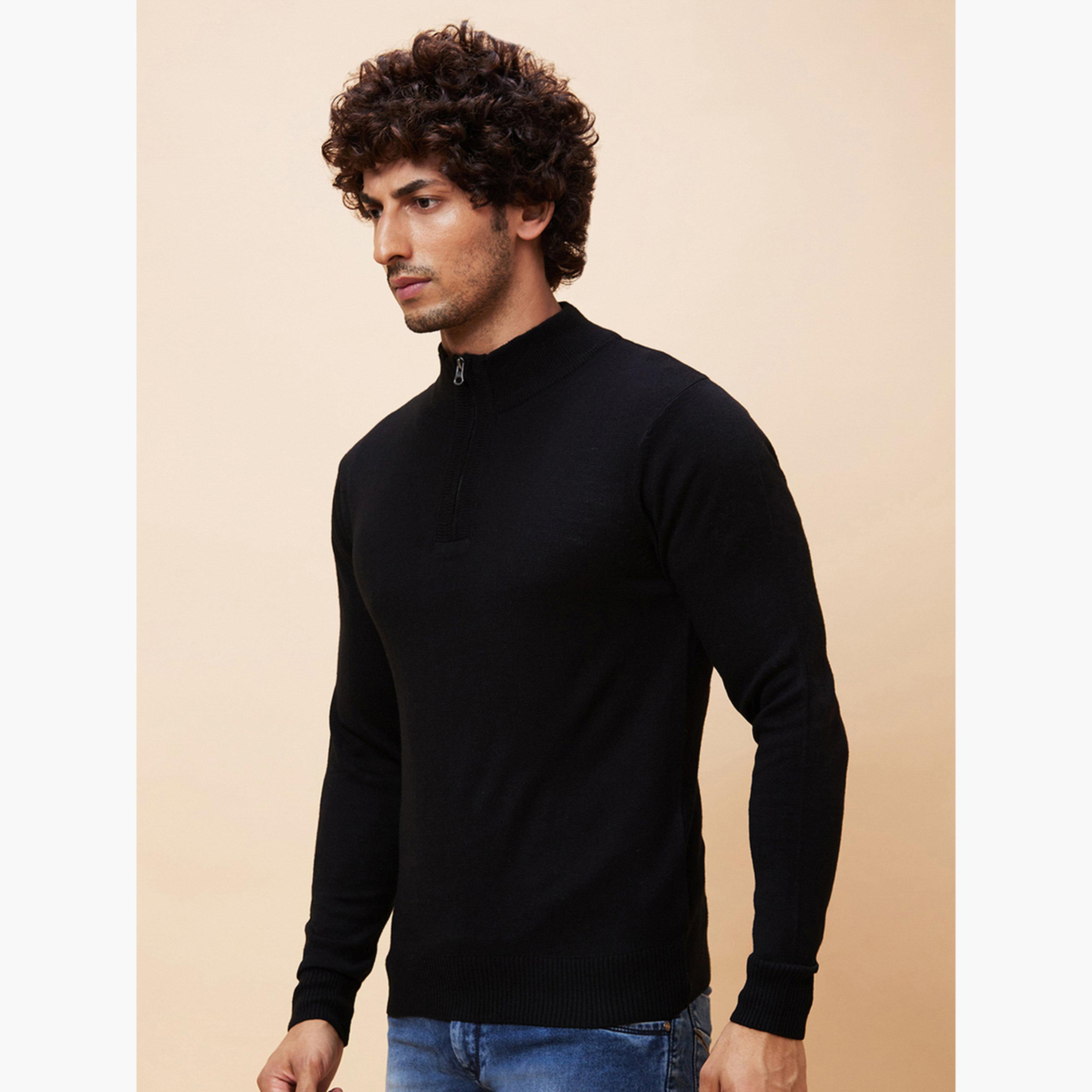 Globus X Styli Black Solid High Neck Long Sleeves Men's Pure Acrylic Pullover-men-winterwear-hoodiesandsweatshirts-image-3