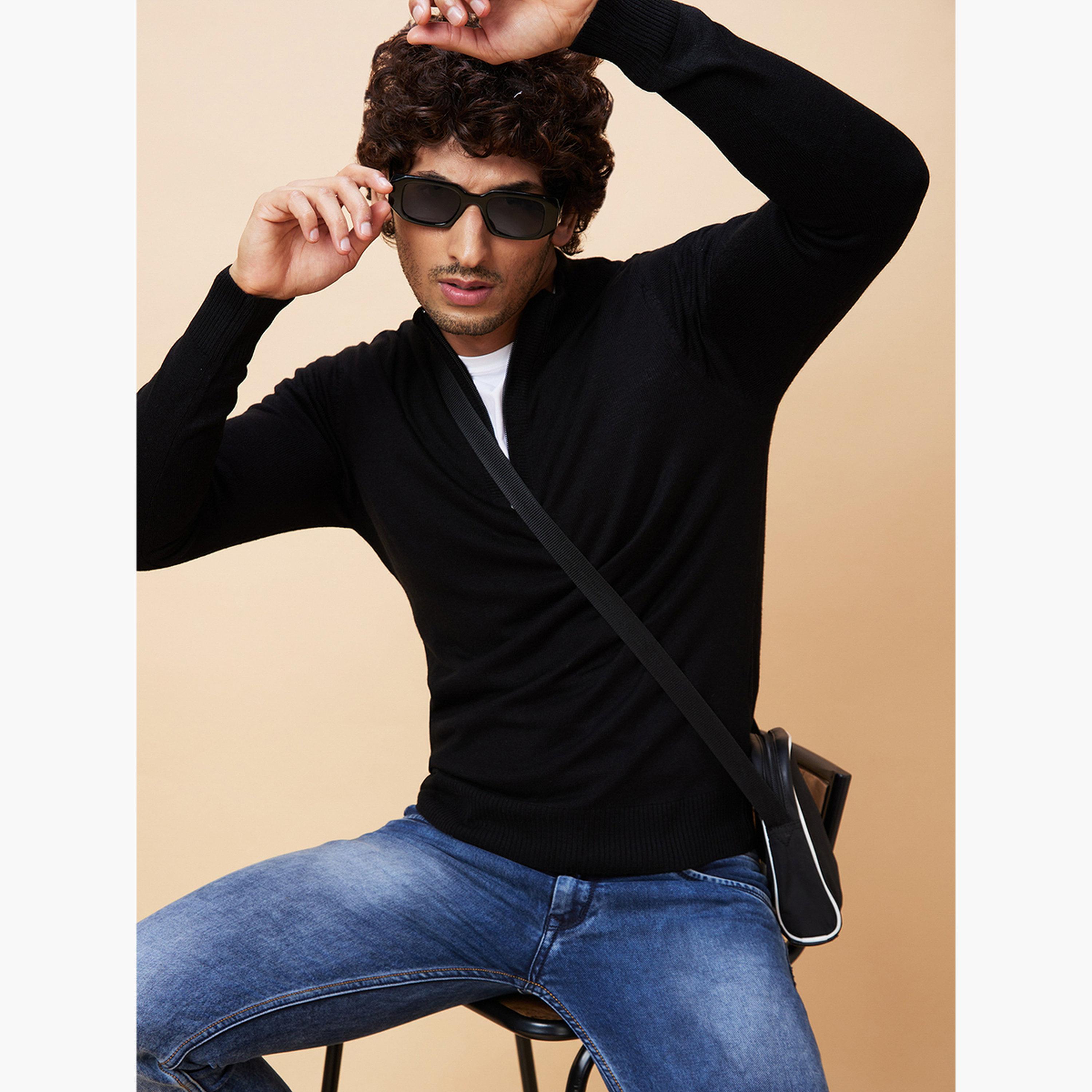 Globus X Styli Black Solid High Neck Long Sleeves Men's Pure Acrylic Pullover-men-winterwear-hoodiesandsweatshirts-image-5