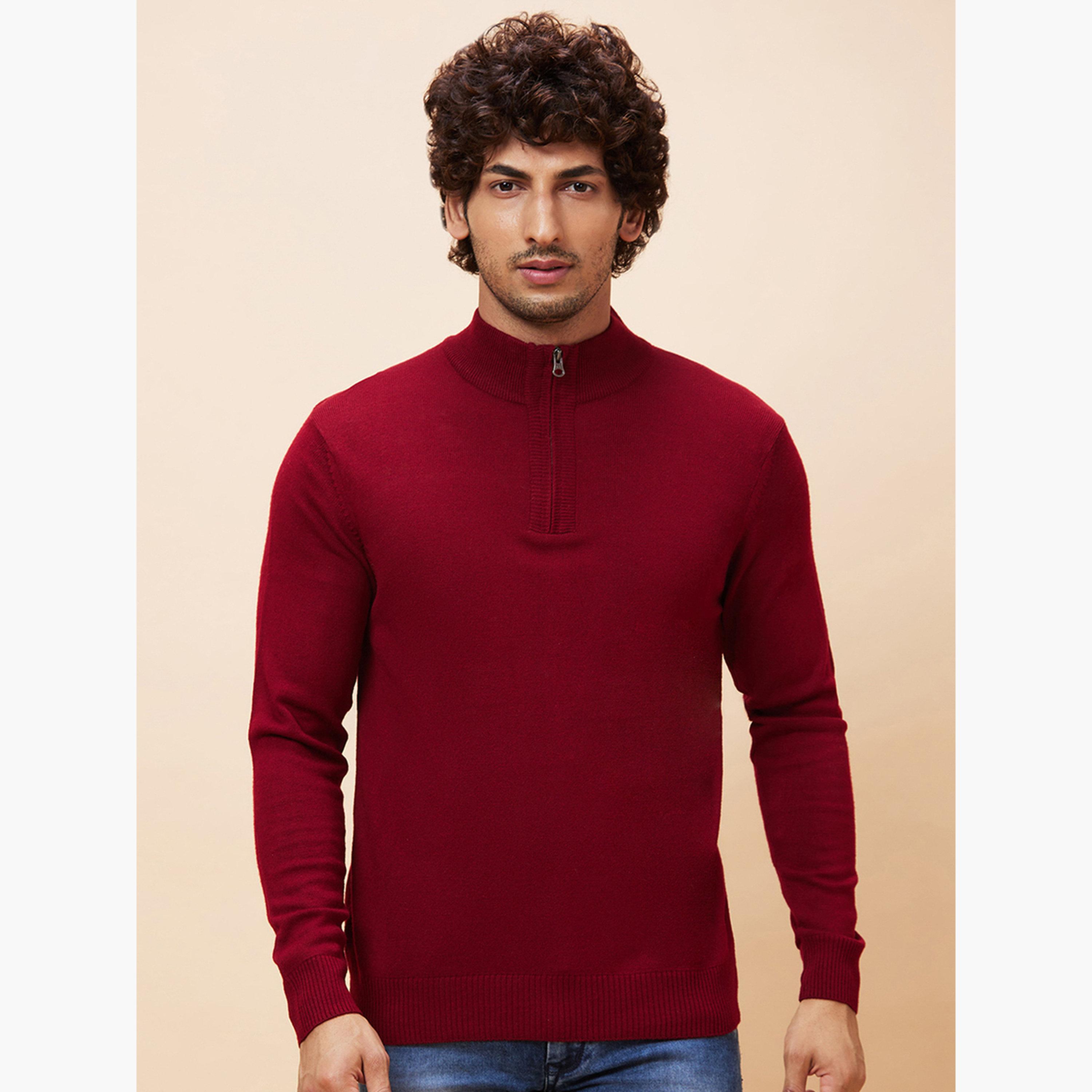 Globus X Styli Maroon Solid High Neck Long Sleeves Men's Pure Acrylic Pullover-men-winterwear-hoodiesandsweatshirts-image-1