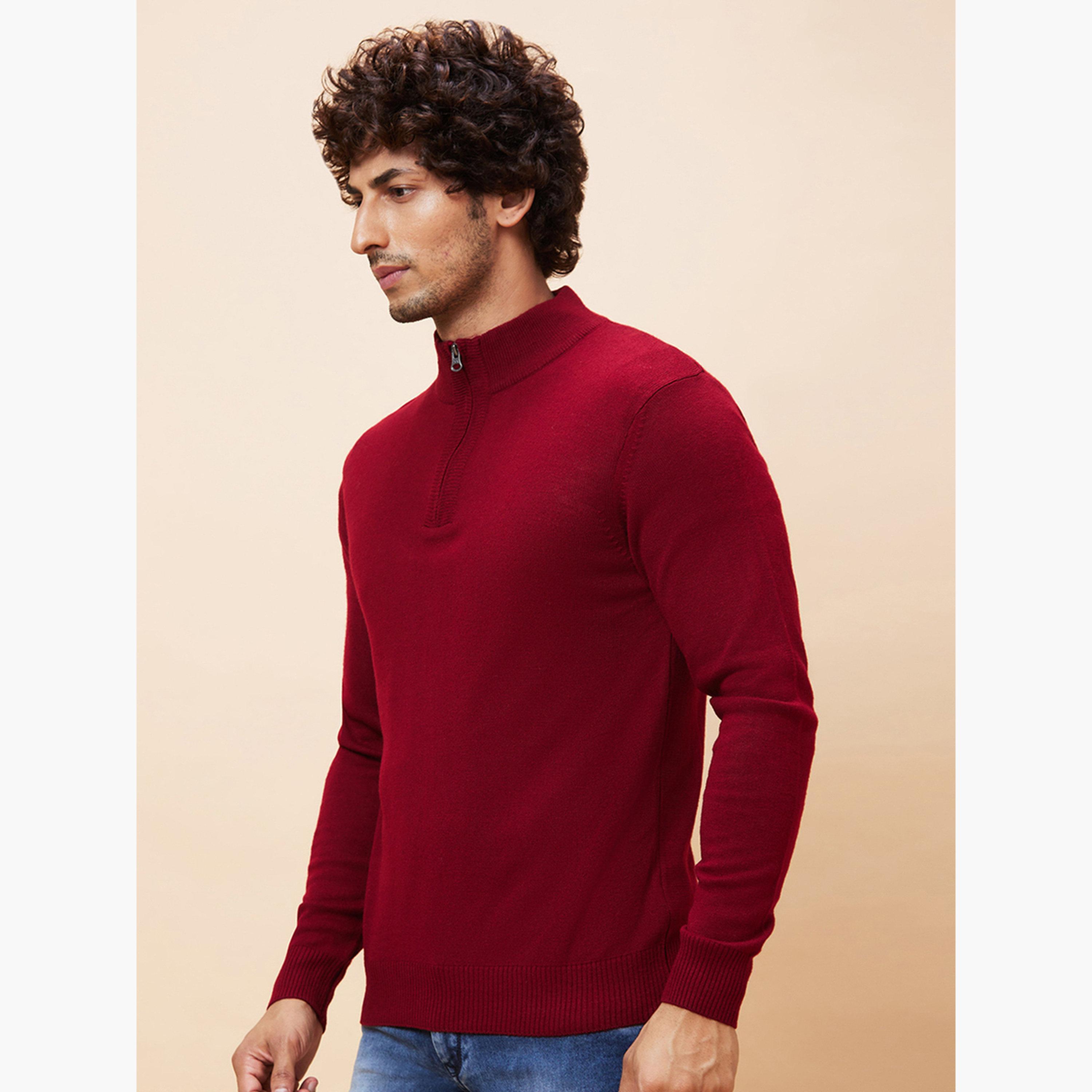 Globus X Styli Maroon Solid High Neck Long Sleeves Men's Pure Acrylic Pullover-men-winterwear-hoodiesandsweatshirts-image-3