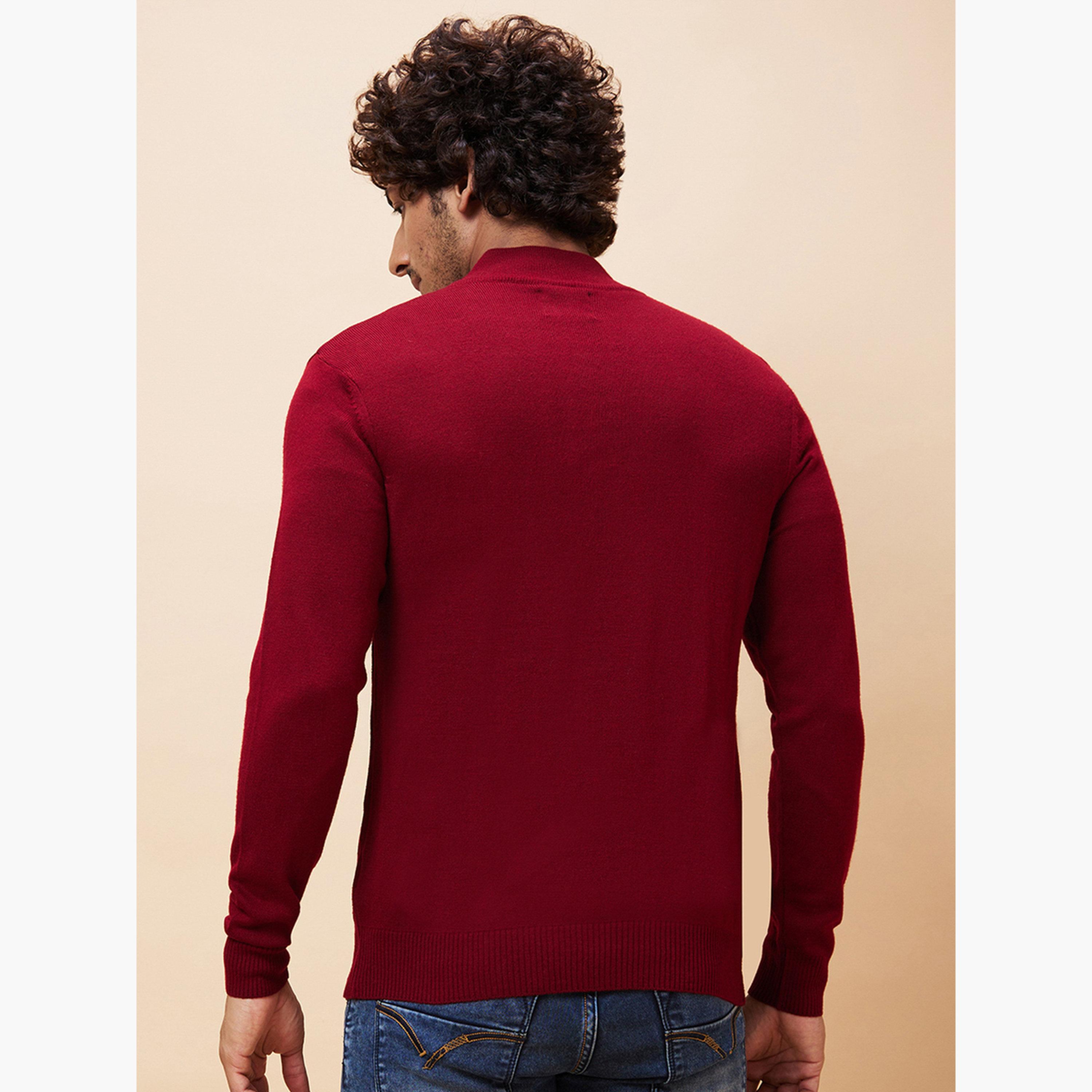 Globus X Styli Maroon Solid High Neck Long Sleeves Men's Pure Acrylic Pullover-men-winterwear-hoodiesandsweatshirts-image-4